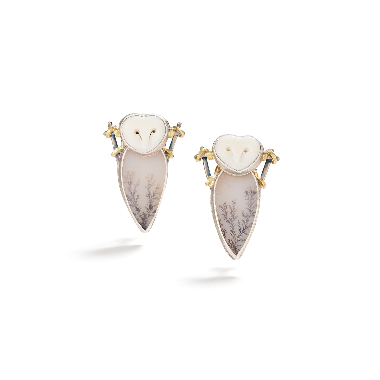Dendritic Agate Owl Earring