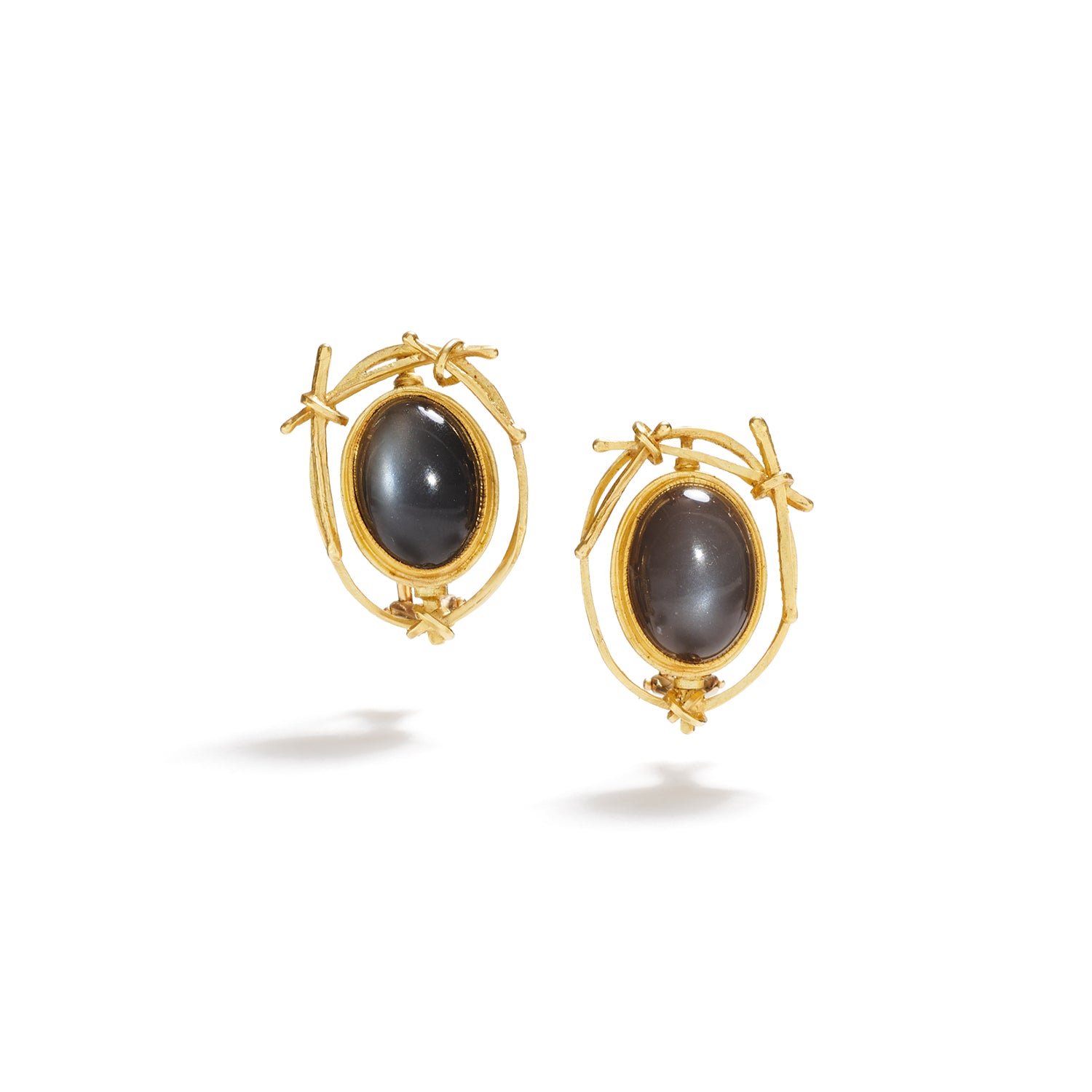 Grey Moonstone Earring with Gold