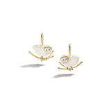 White Owl Gold Earrings
