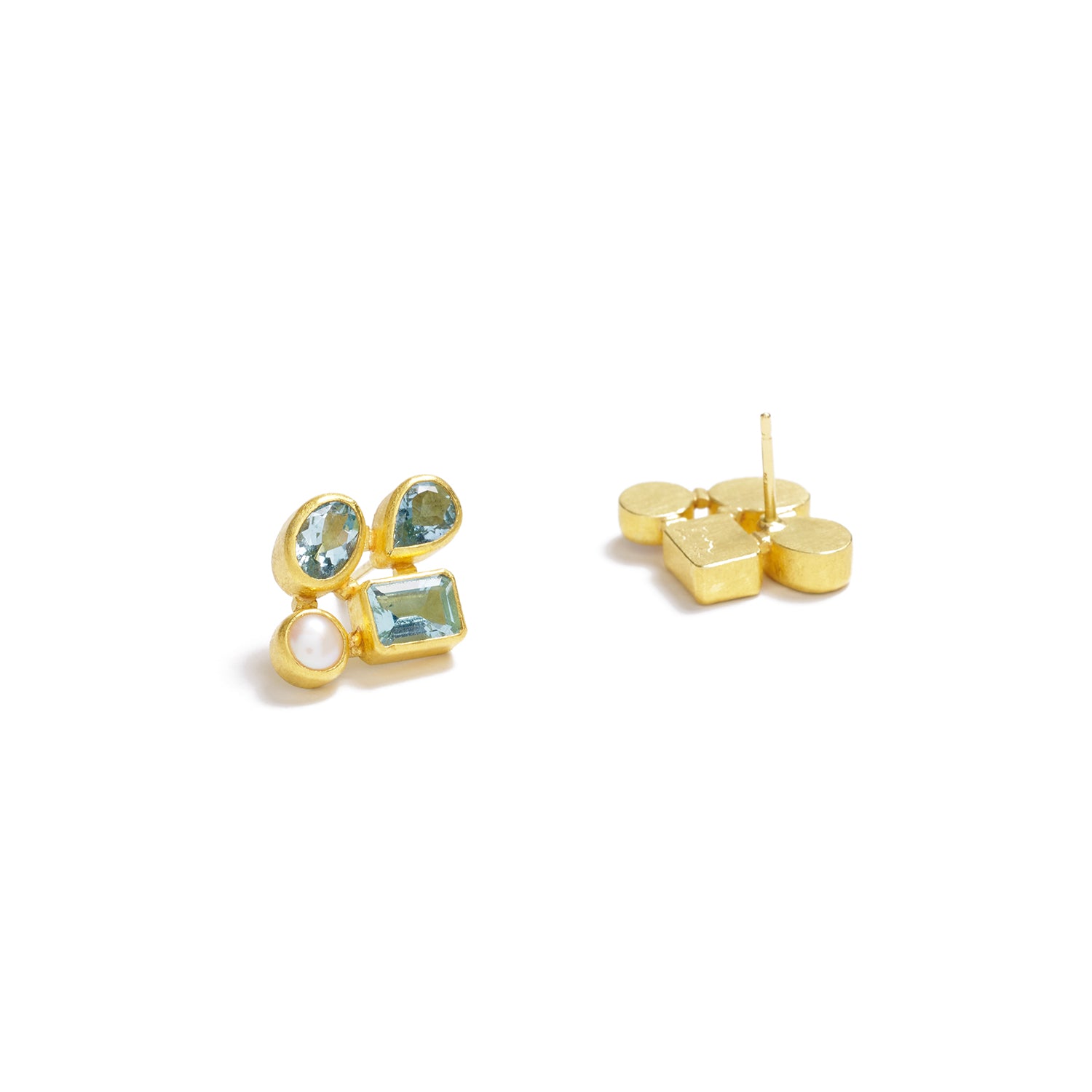 Aqua & Pearl Cluster Earrings