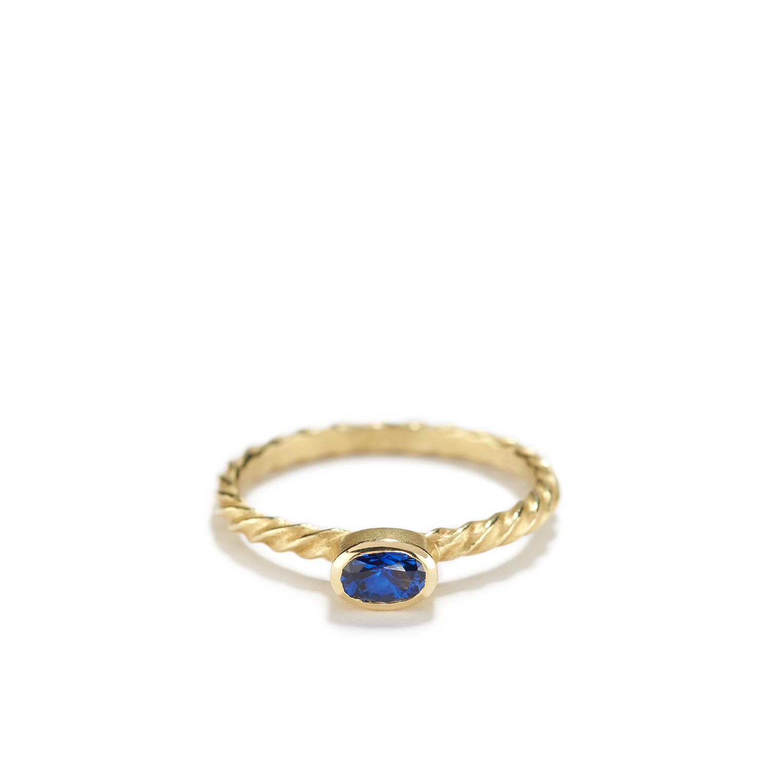 Blue Sapphire Ring with Spiral Band