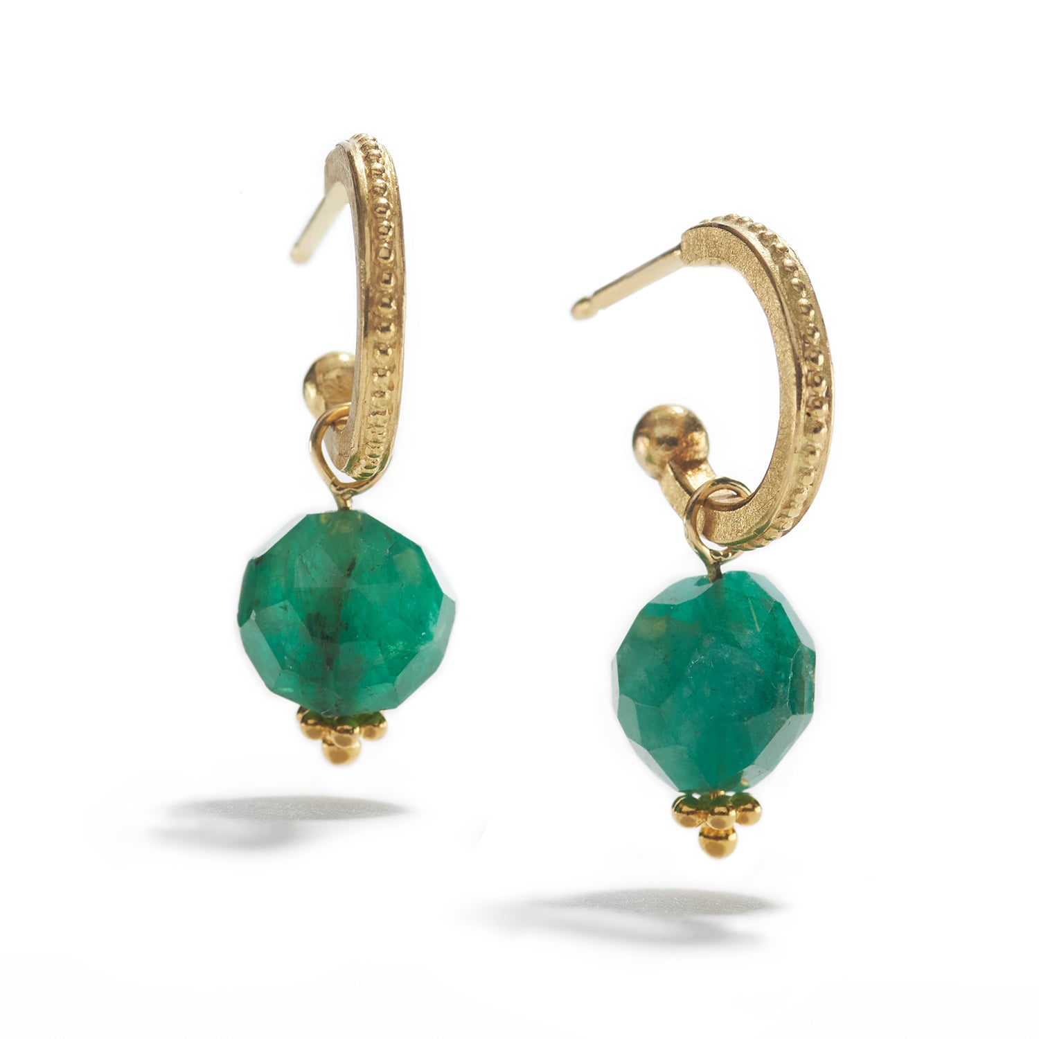 Hoop Earrings with Emerald Drops