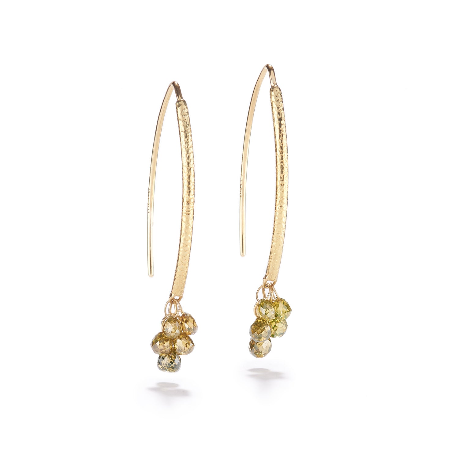 Navette Diamond Drop Earrings~10 Green Diamonds