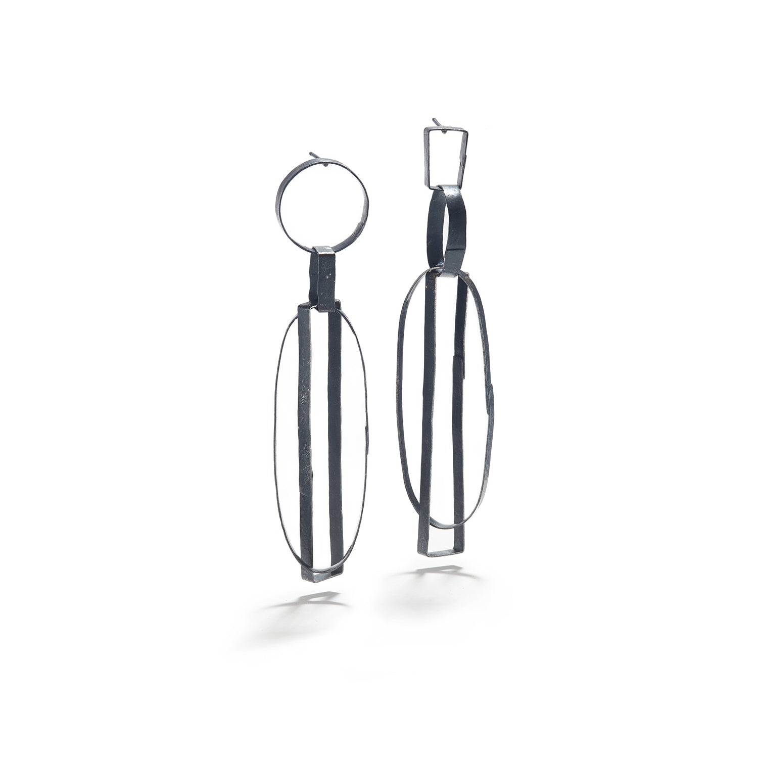Sterling Silver Circle & Square Drop Earrings