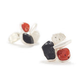 Black Tourmaline, Quartz, & Coral Earrings