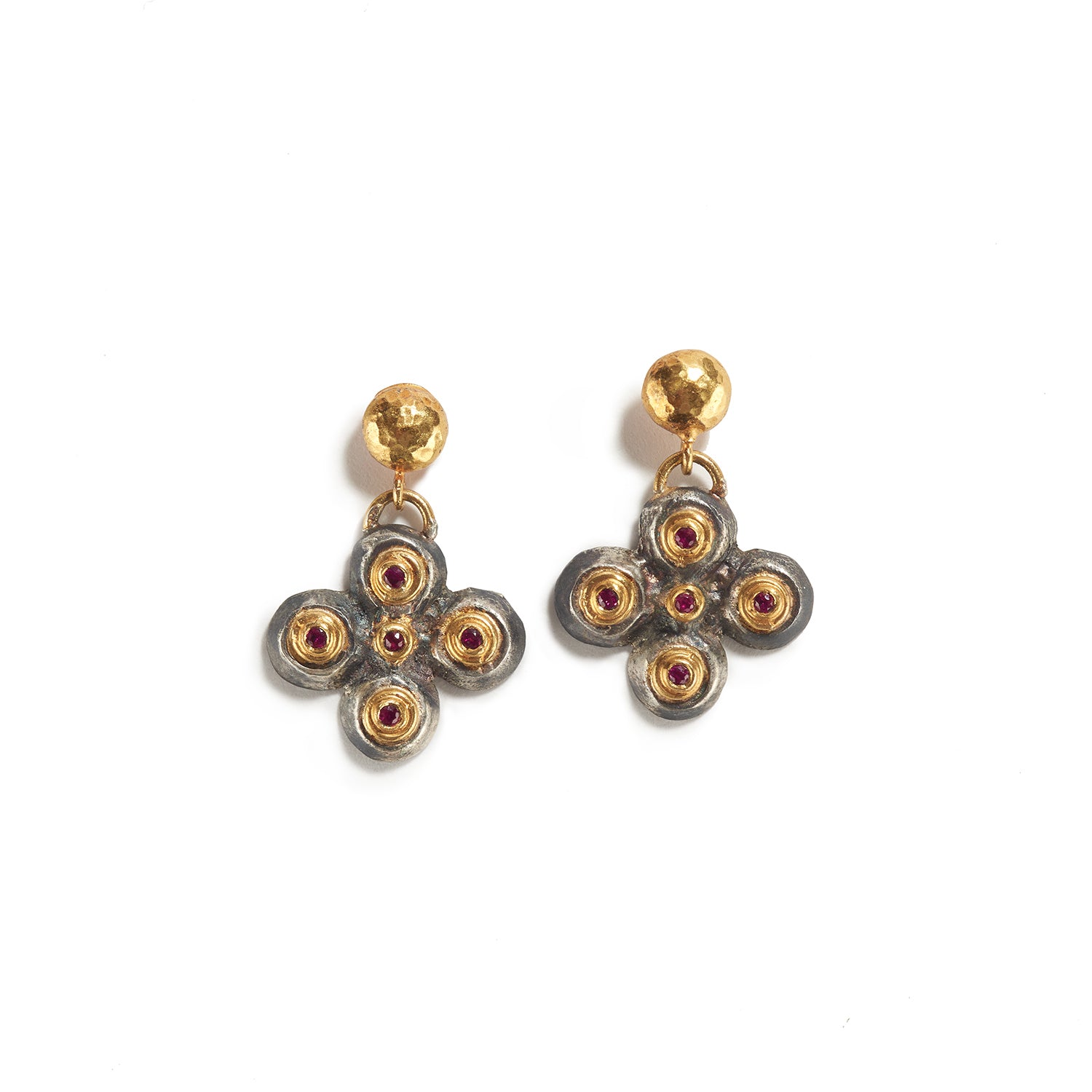 Gold & Silver Earrings with Ruby