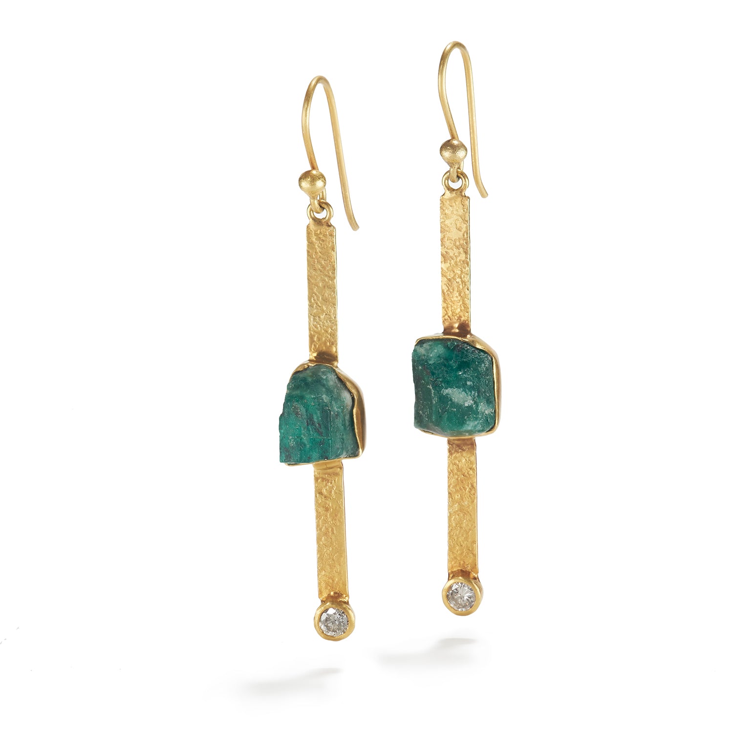 Rough Emerald & Diamond Earrings