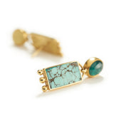 Earrings in Gold, Turquoise, & Tourmaline