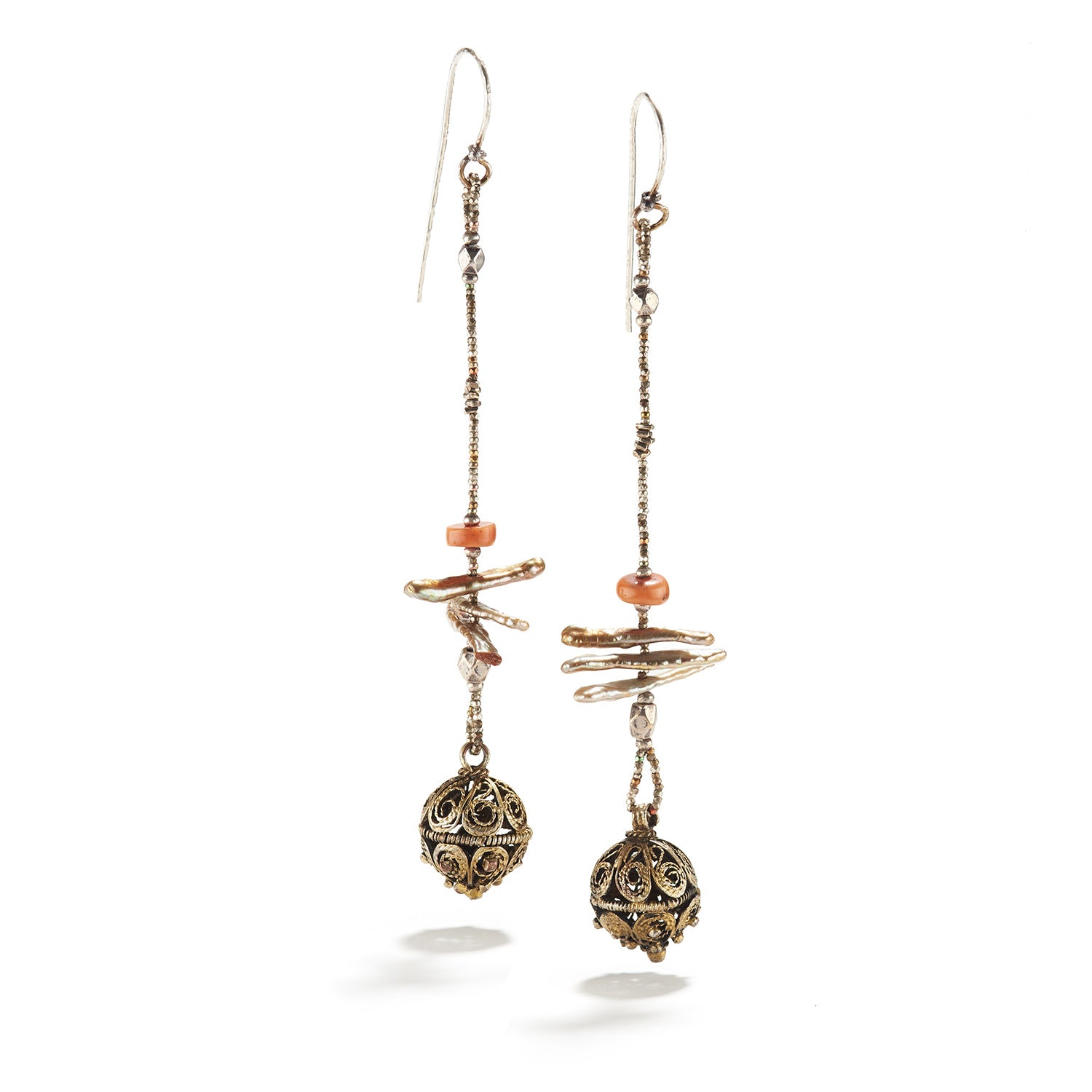 Antique Filigree, Pearl and Coral Earrings