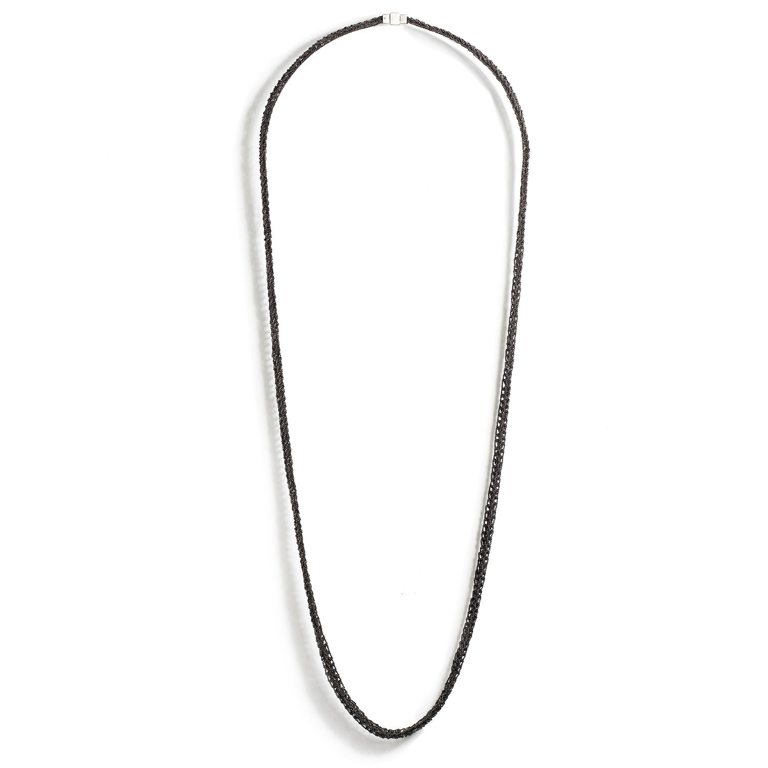 Long Knitted Oxidized Silver Necklace