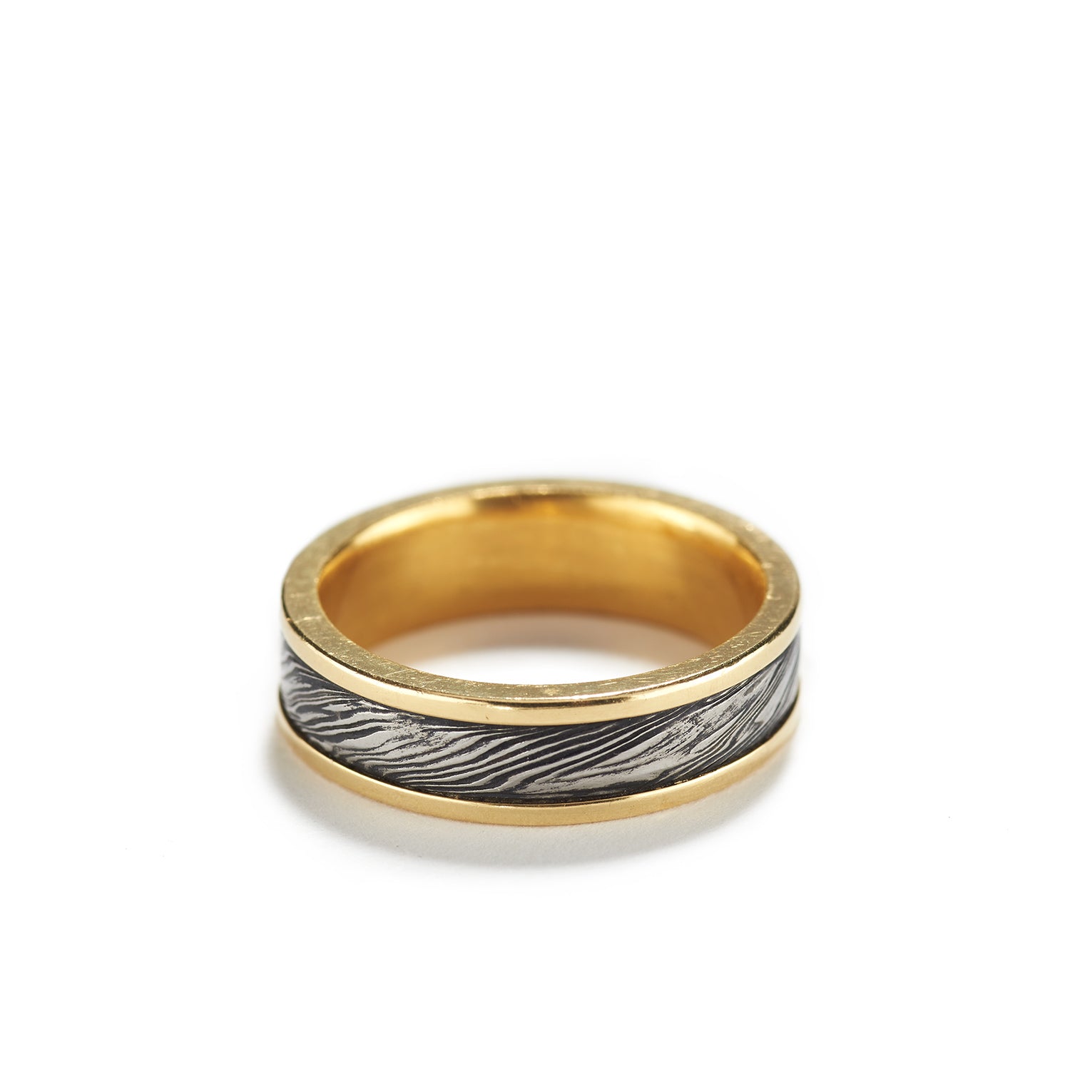 Damascus Steel Ring with Gold~5mm