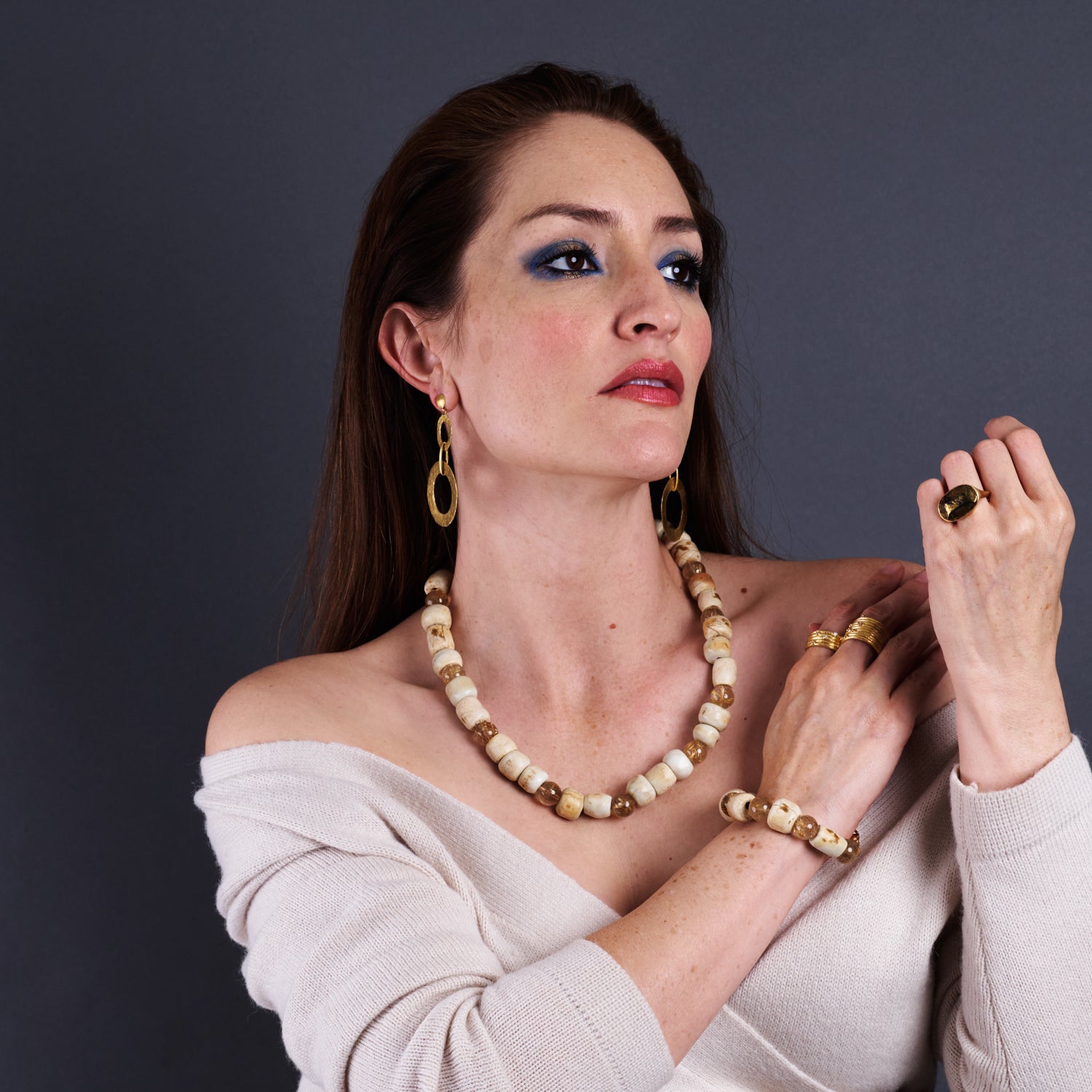 Neolithic White Jade & Rutilated Quartz Necklace