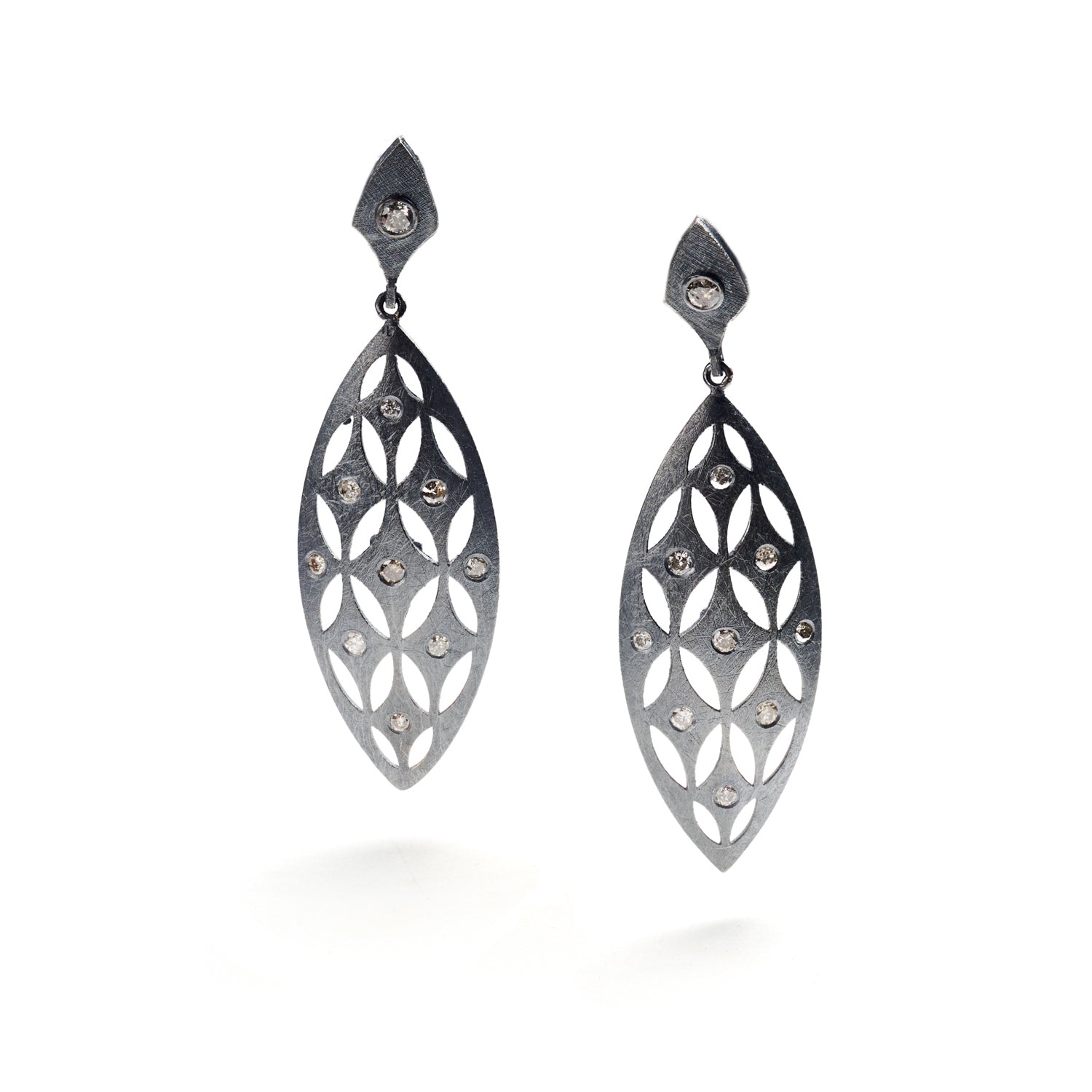 Oxidized Sterling Silver & Champagne Diamond Earrings