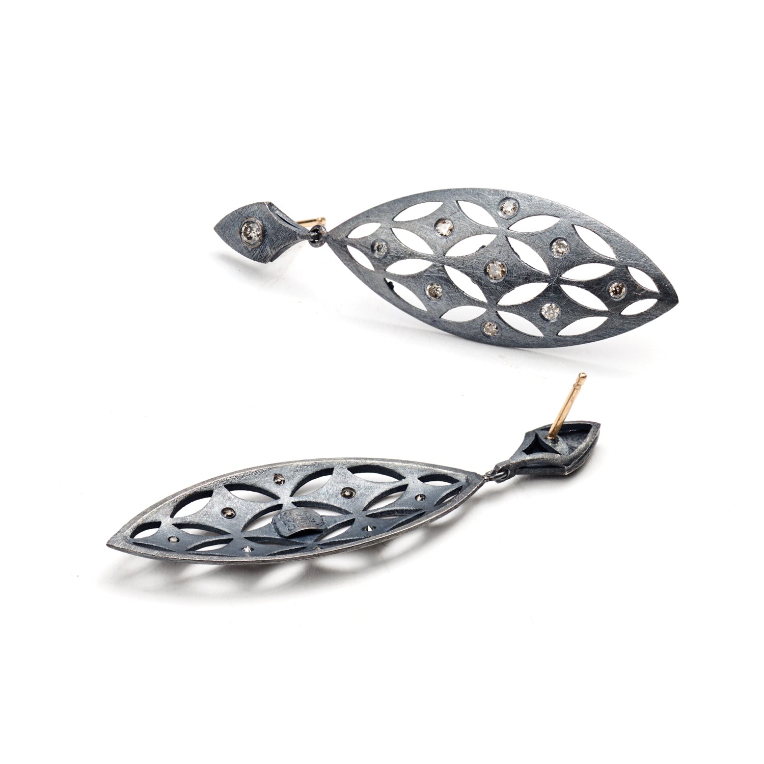 Oxidized Sterling Silver & Champagne Diamond Earrings
