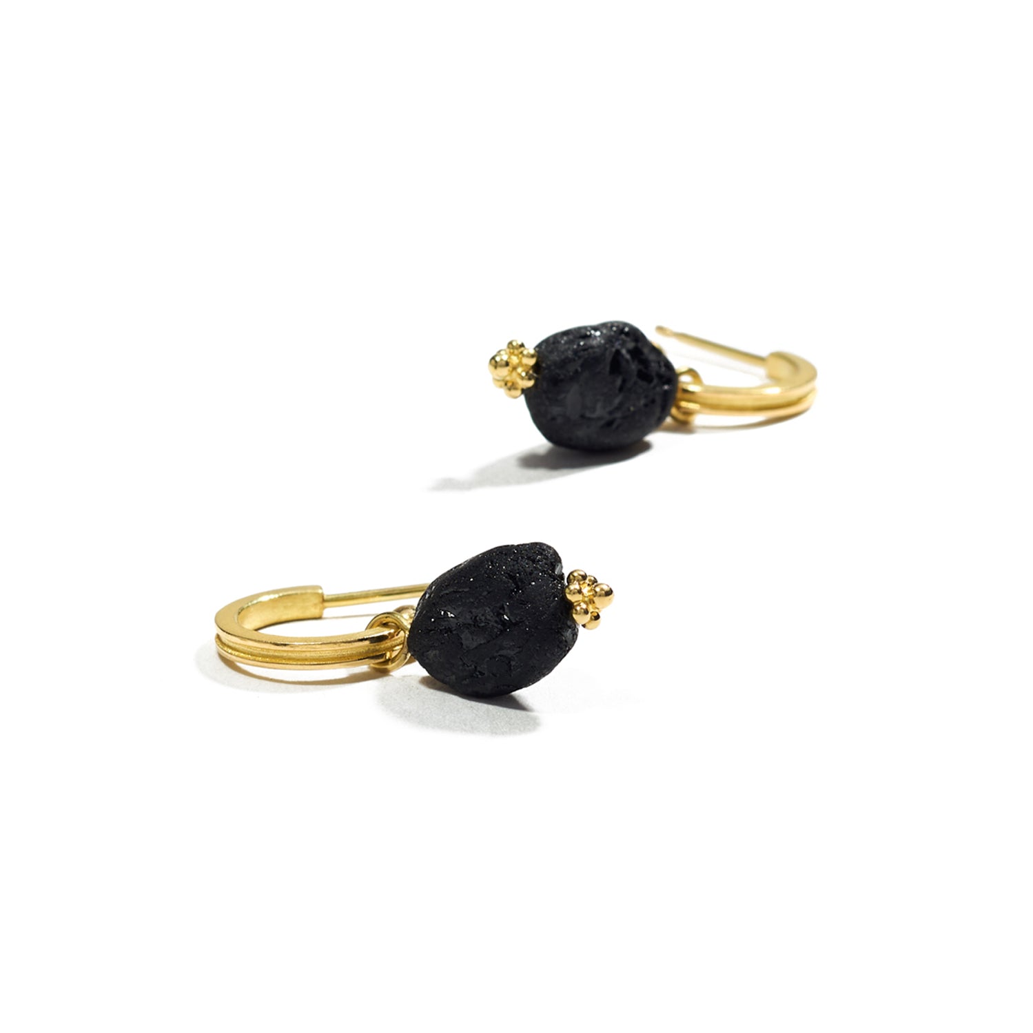 Black Tourmaline and Gold Hoop Earrings