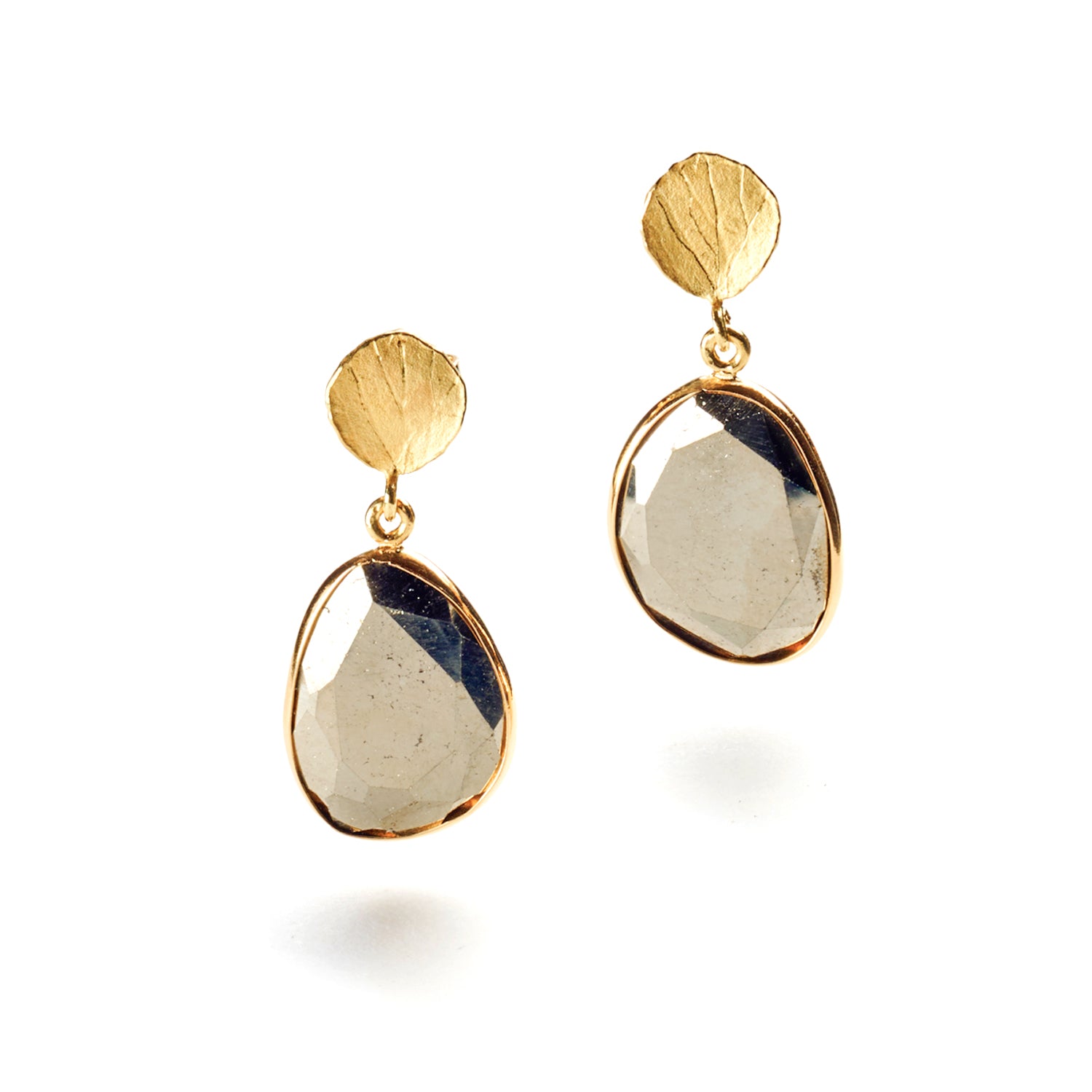 Pyrite & Gold Petal Earrings