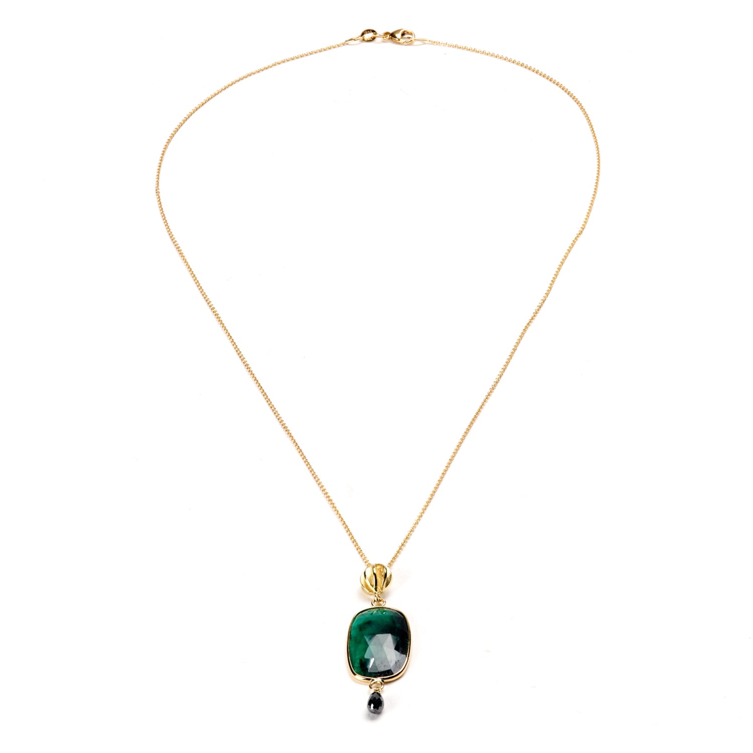 Gold Wrapped Emerald Pendant Necklace