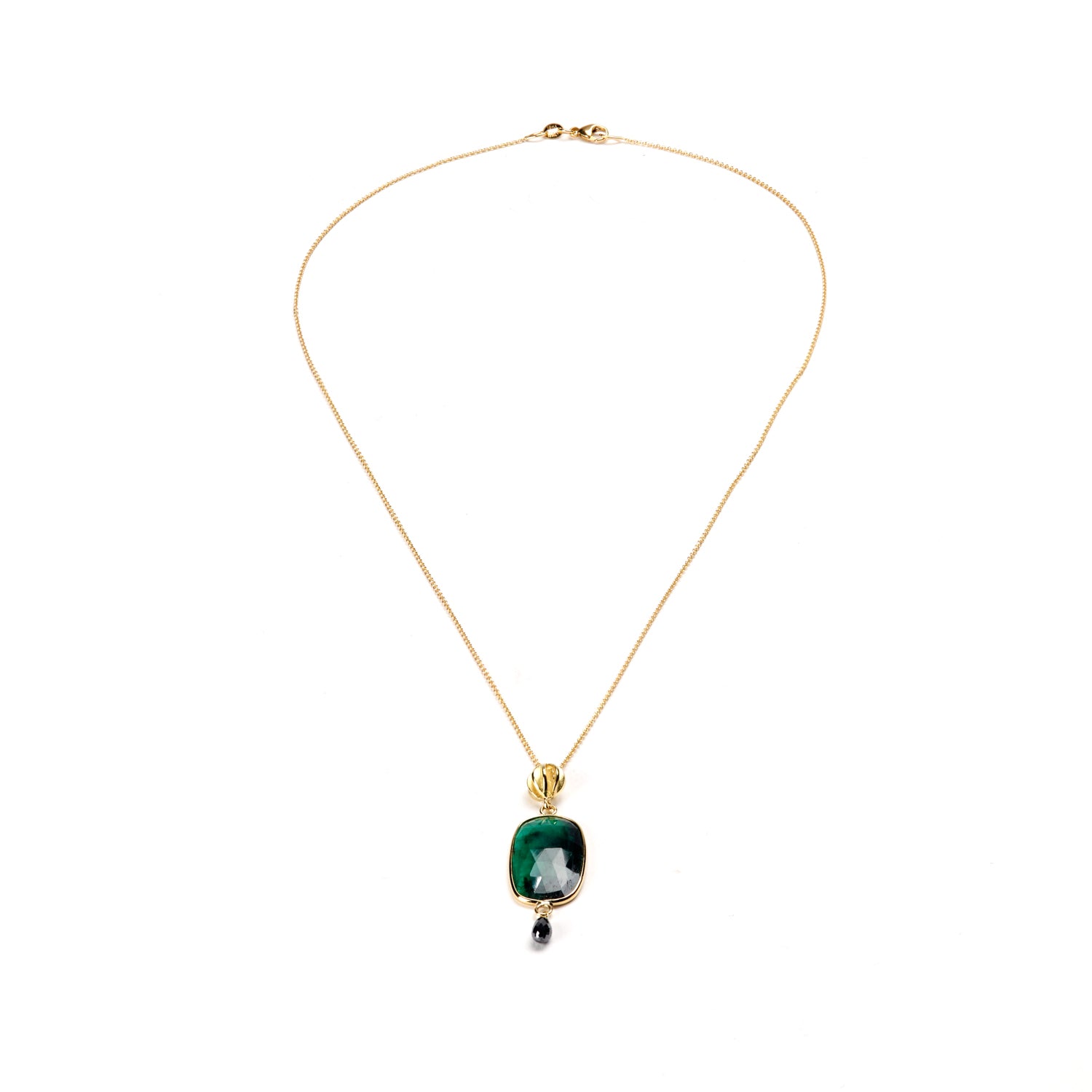 Gold Wrapped Emerald Pendant Necklace