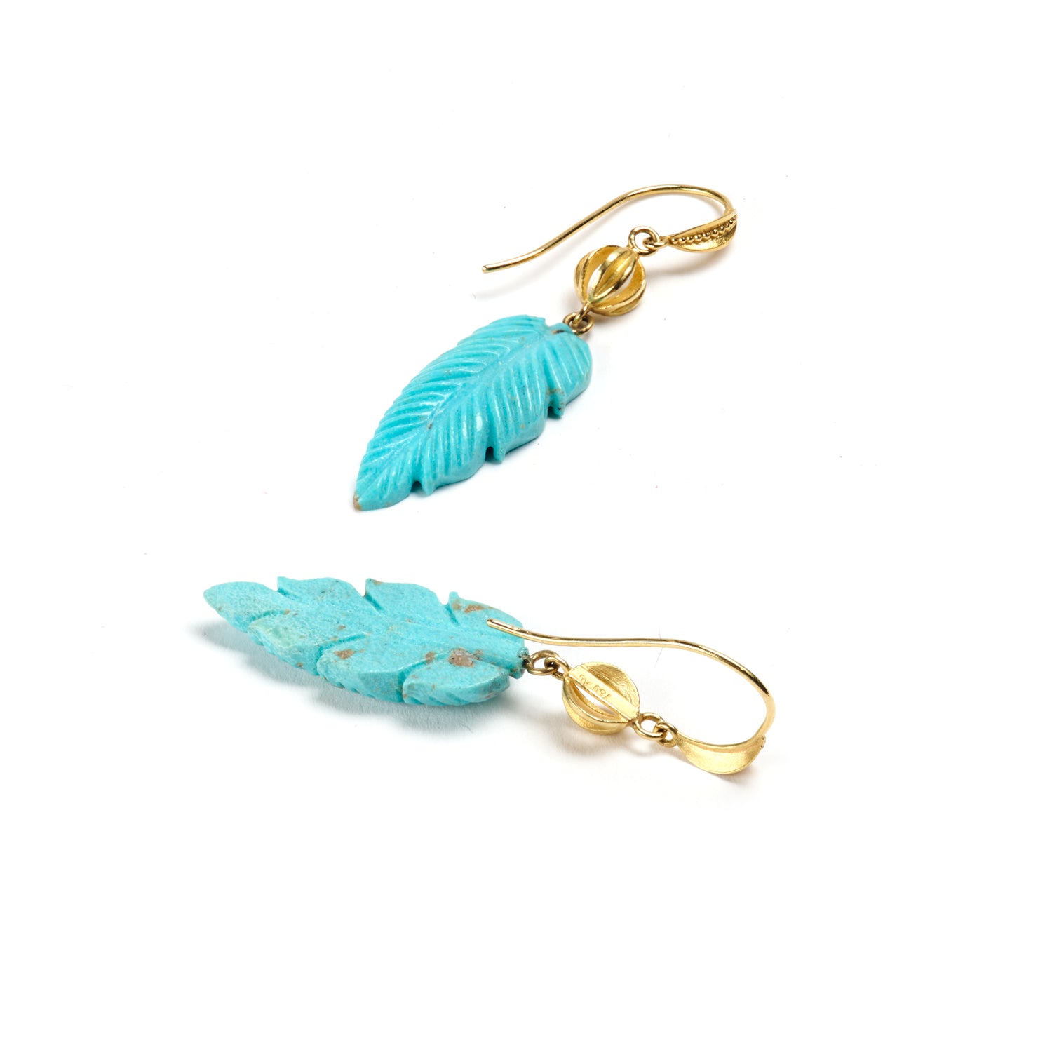 Carved Turquoise Leaf Earrings