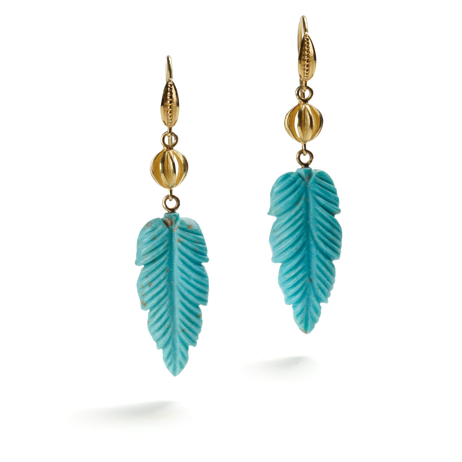 Carved Turquoise Leaf Earrings