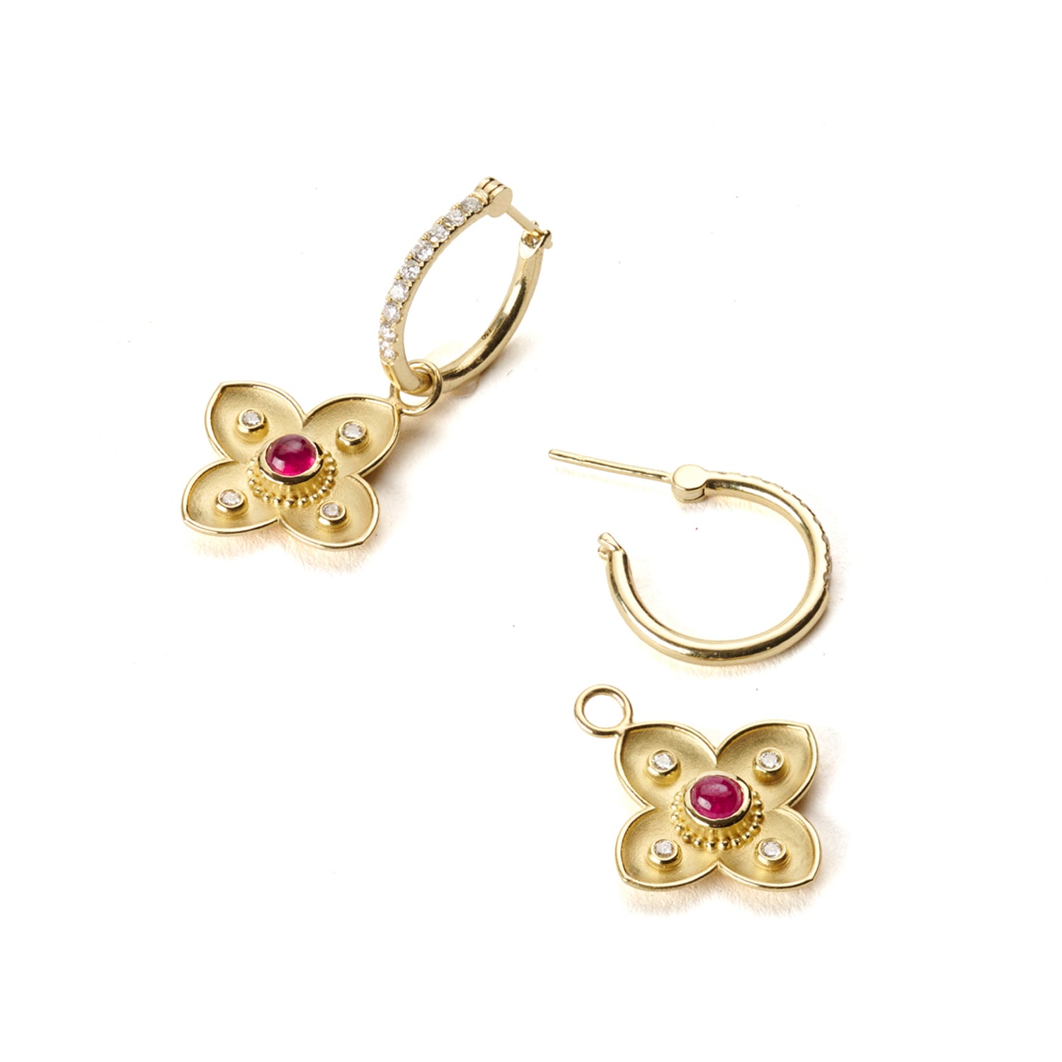 Ruby & Gold Dogwood Drop Earrings