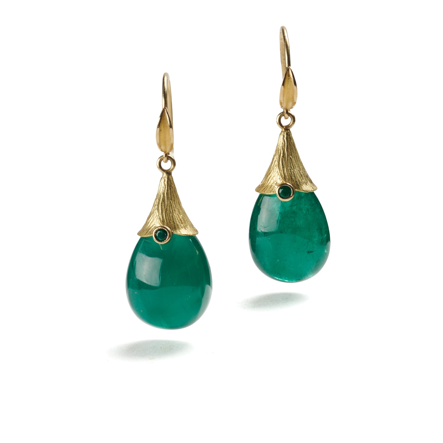 Textured Tulip & Emerald Drop Earrings