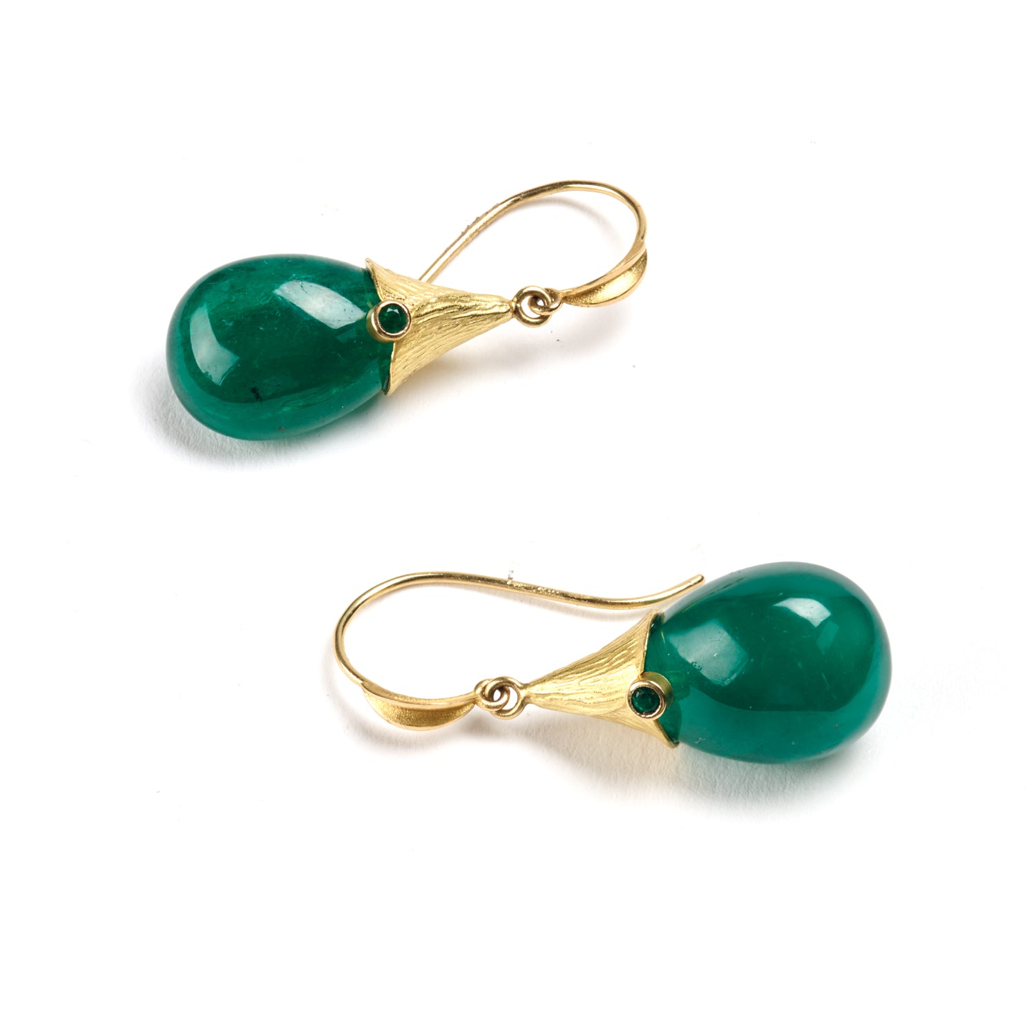 Textured Tulip & Emerald Drop Earrings