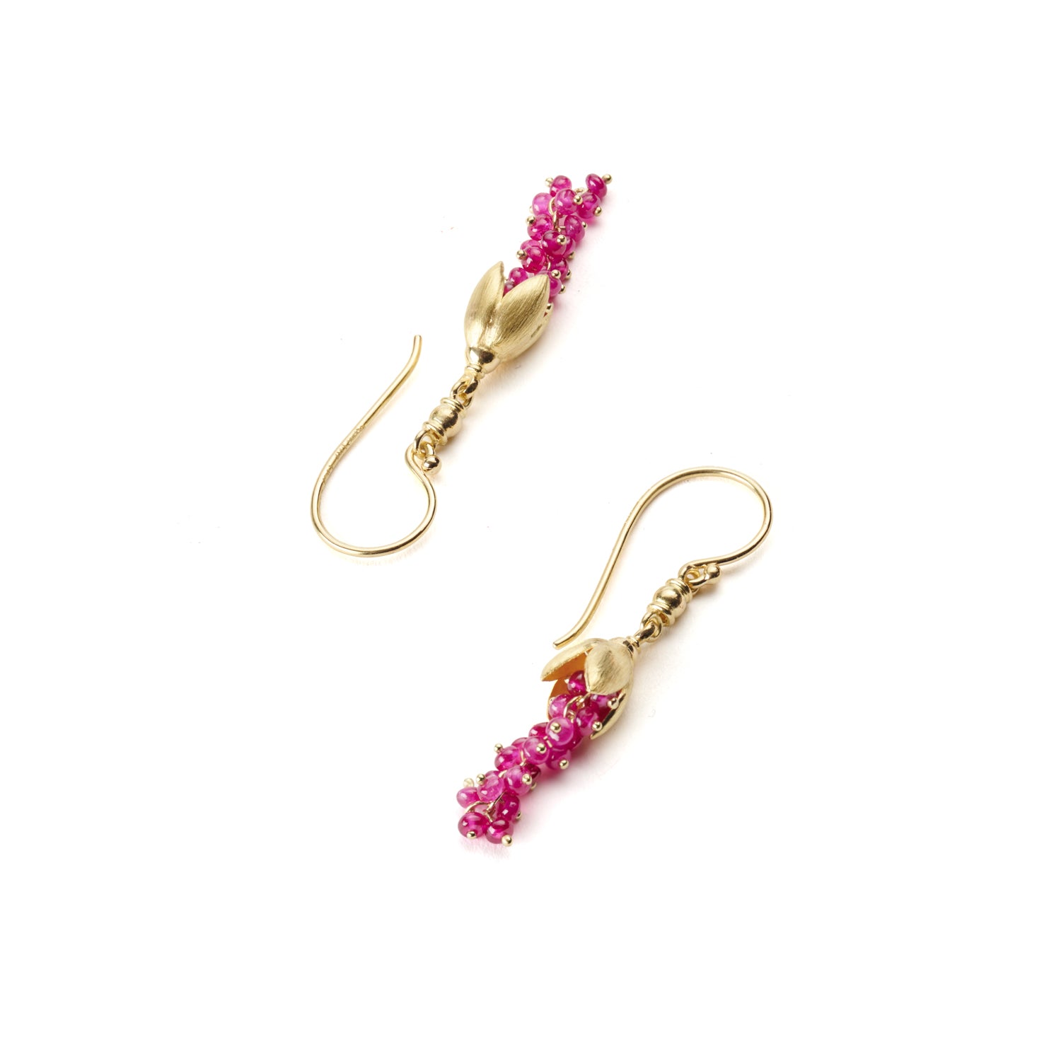 Ruby & Gold Blossom Earrings
