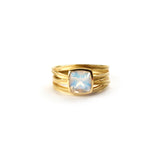 Cushion Cut Rainbow Moonstone Ring