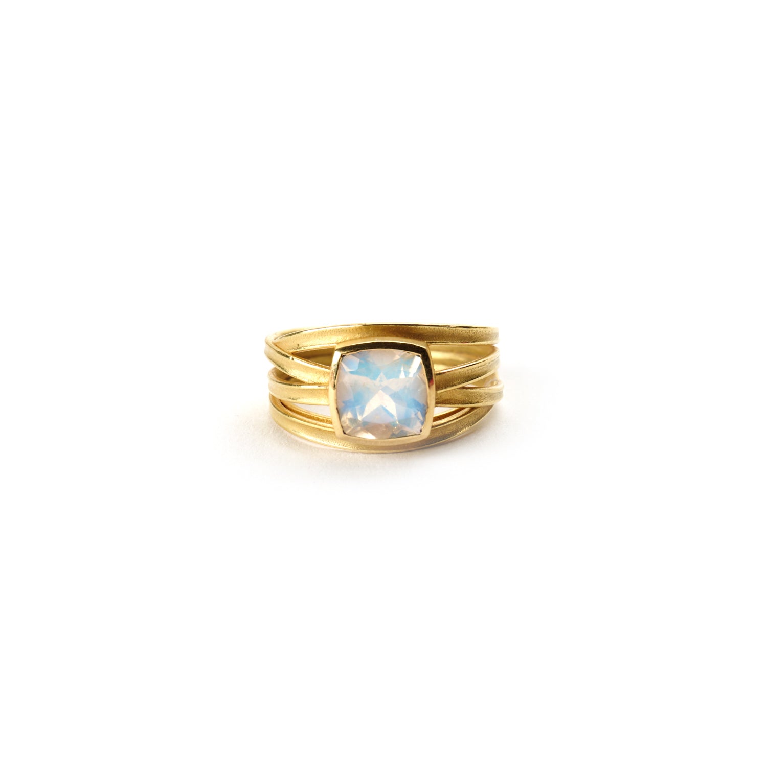Cushion Cut Rainbow Moonstone Ring