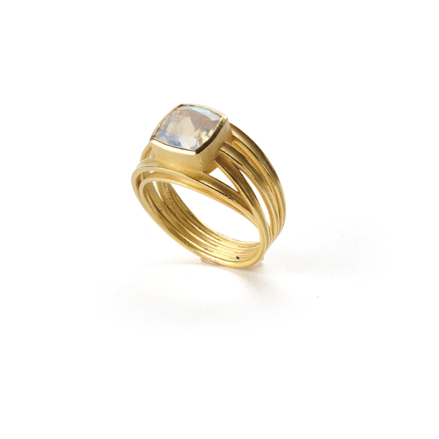 Cushion Cut Rainbow Moonstone Ring