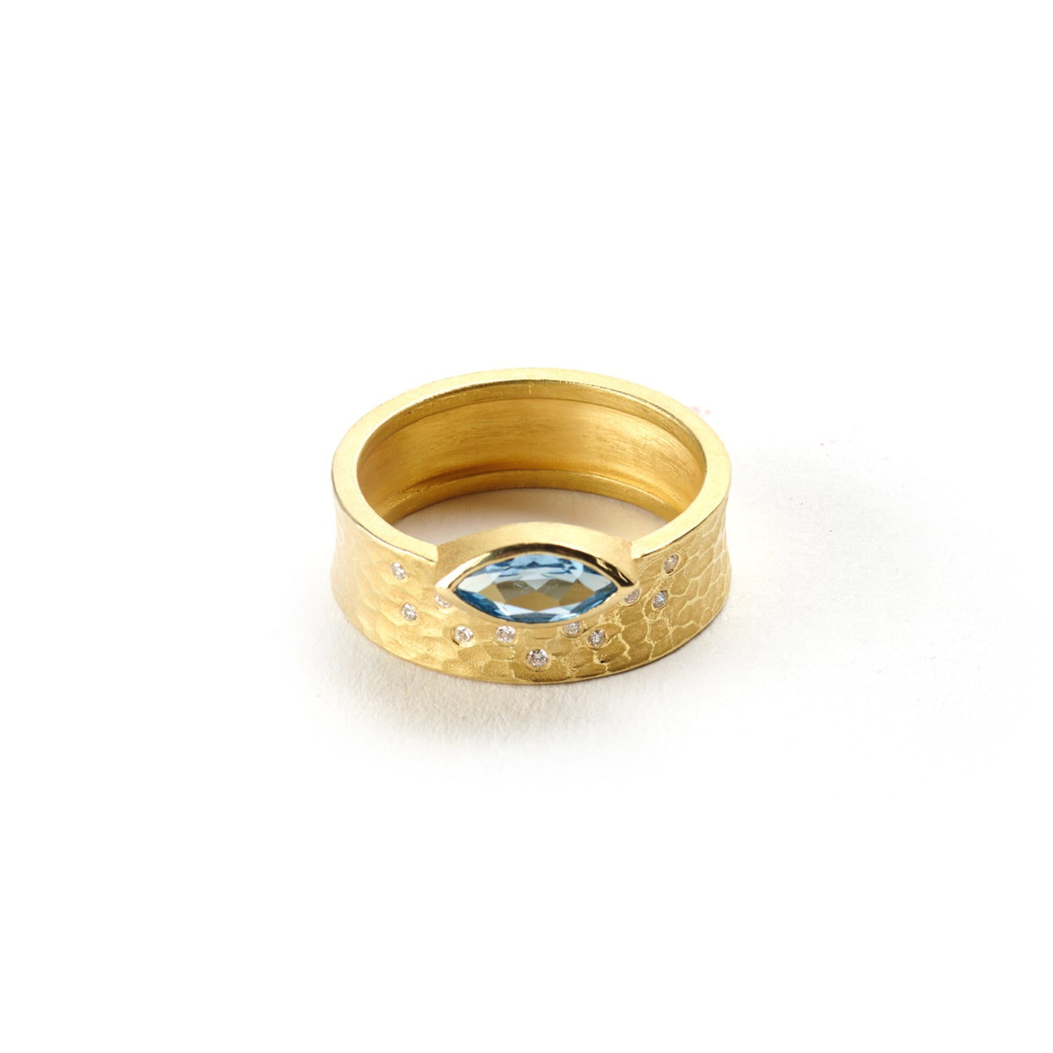 Gold Glacier Band with Aquamarine