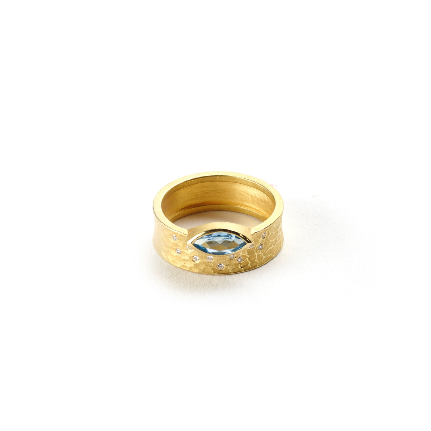 Gold Glacier Band with Aquamarine
