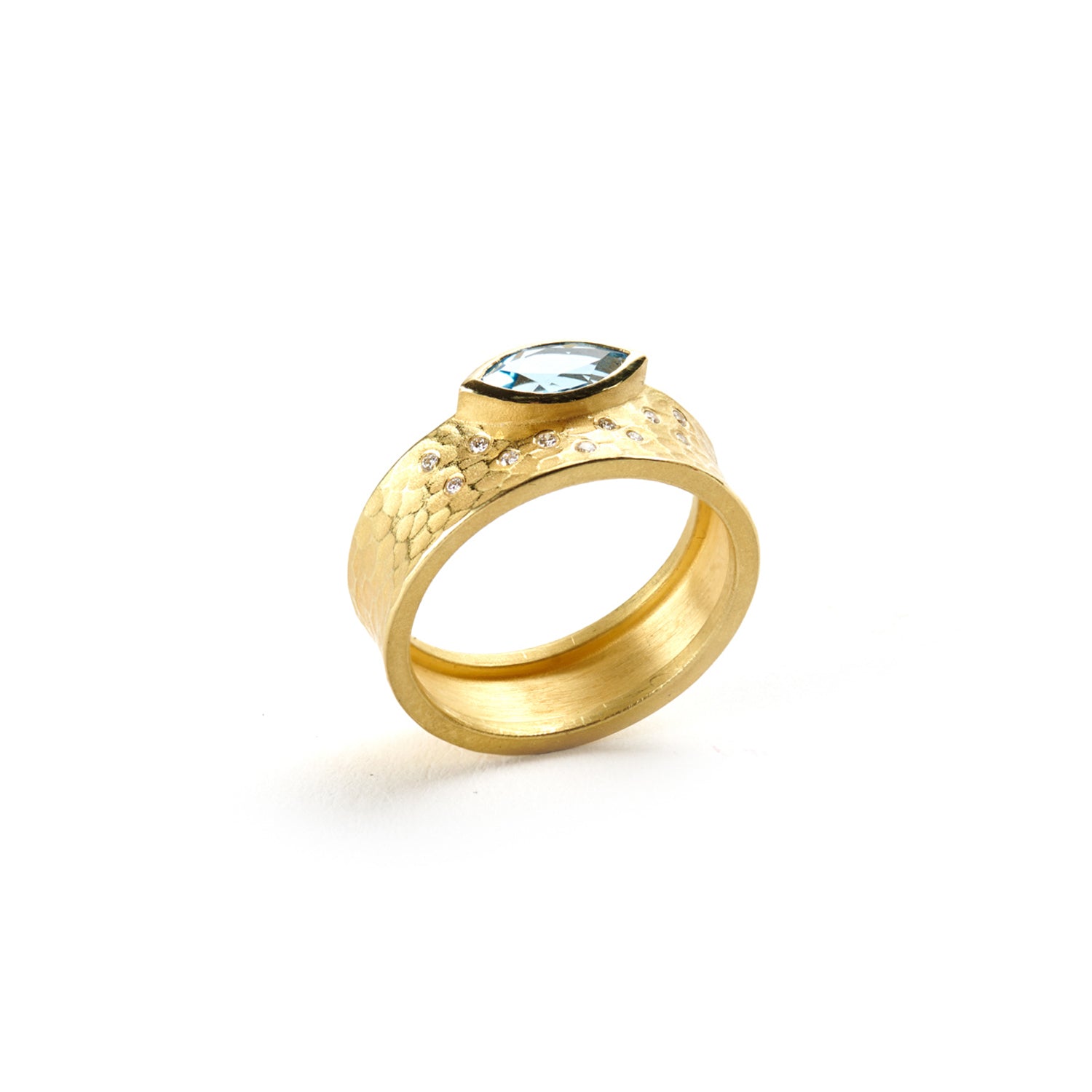 Gold Glacier Band with Aquamarine