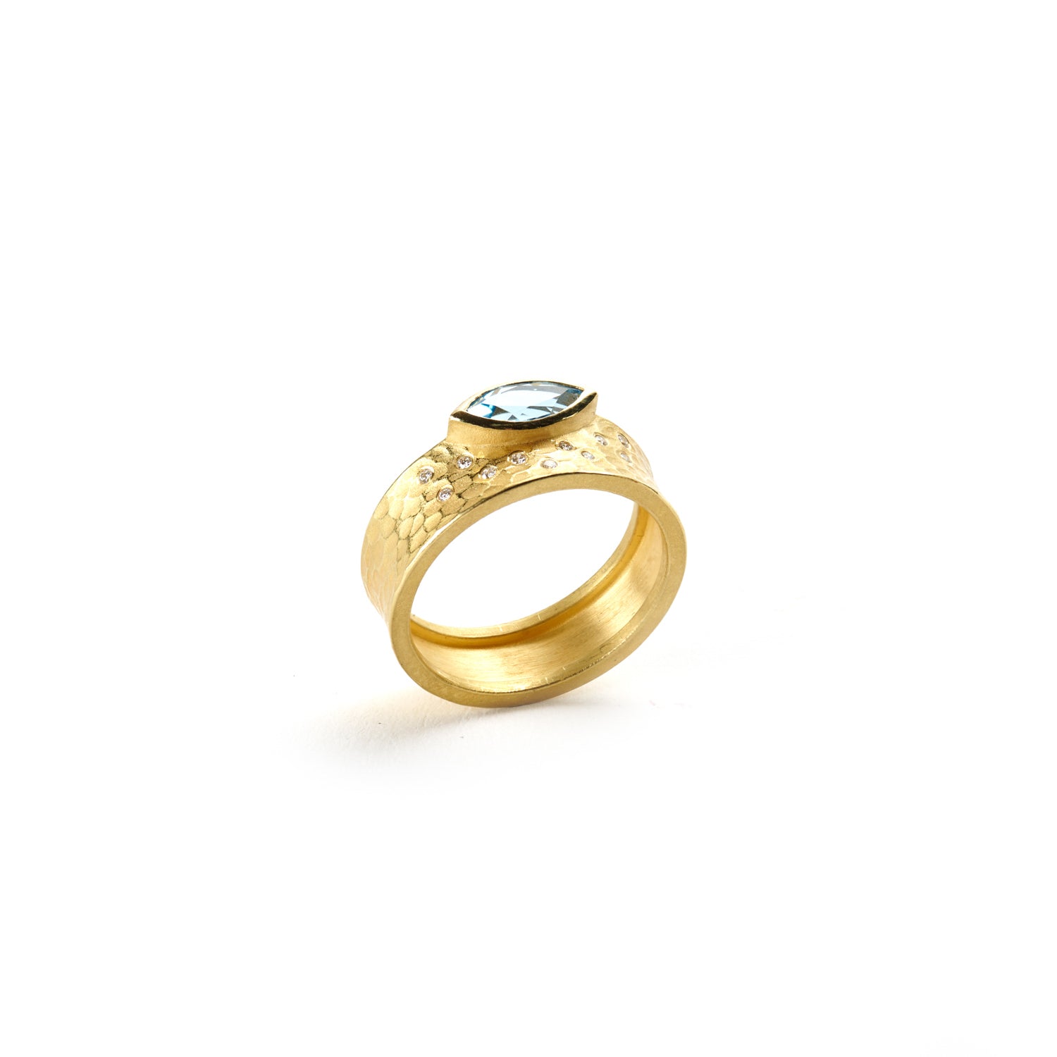 Gold Glacier Band with Aquamarine