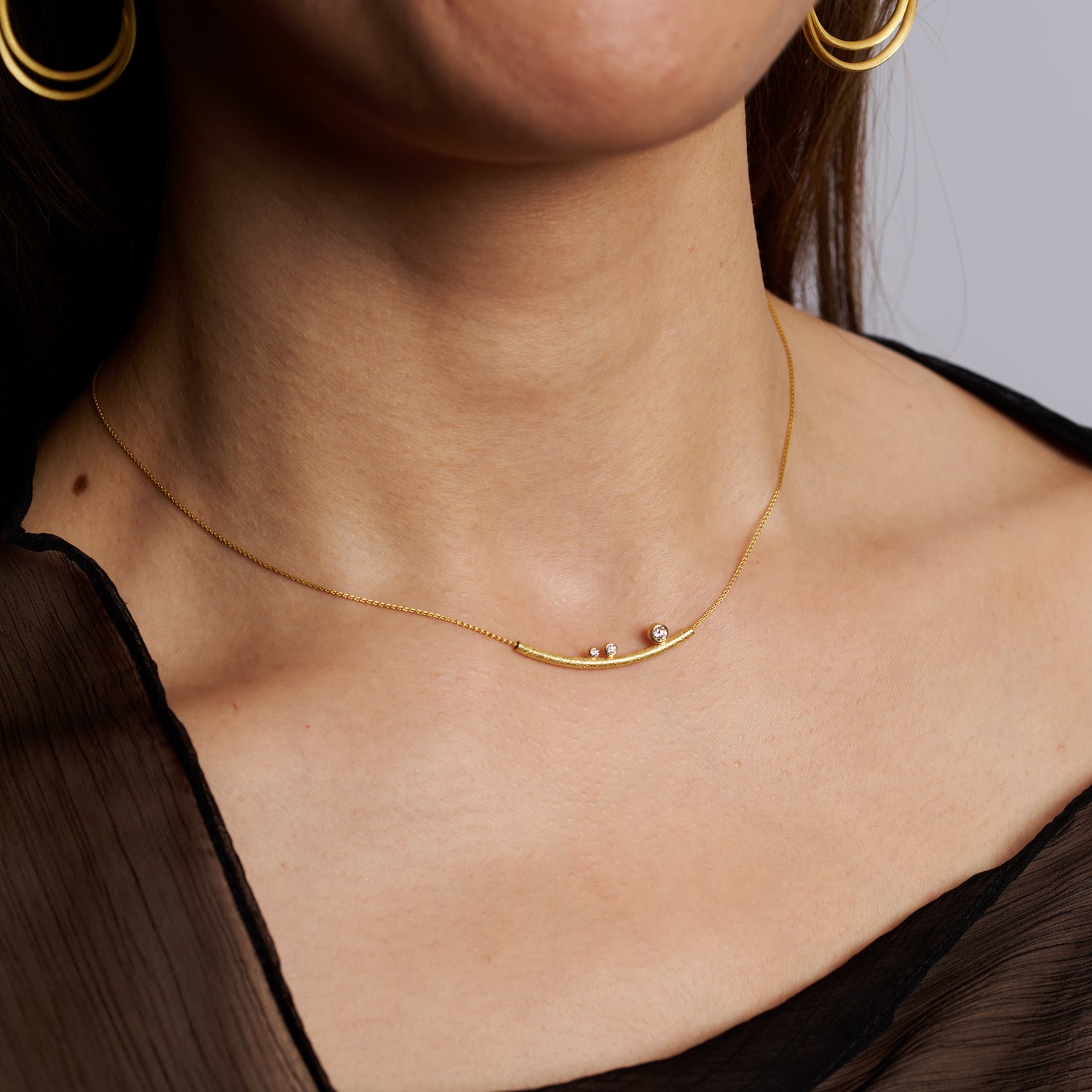 Curved Bar Pendant With Diamonds