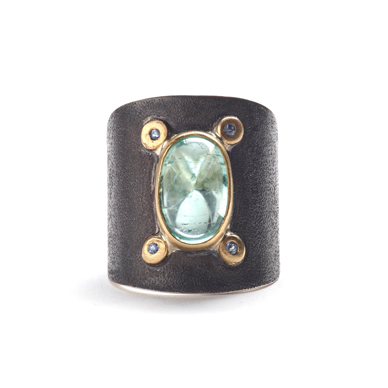 Sugarloaf Cut Blue-Green Tourmaline Ring