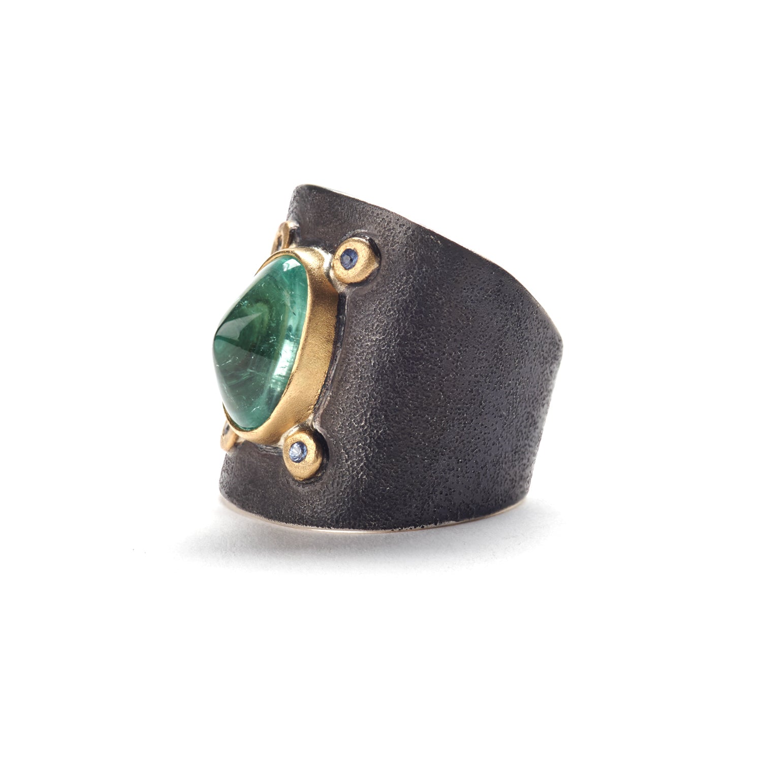 Sugarloaf Cut Blue-Green Tourmaline Ring