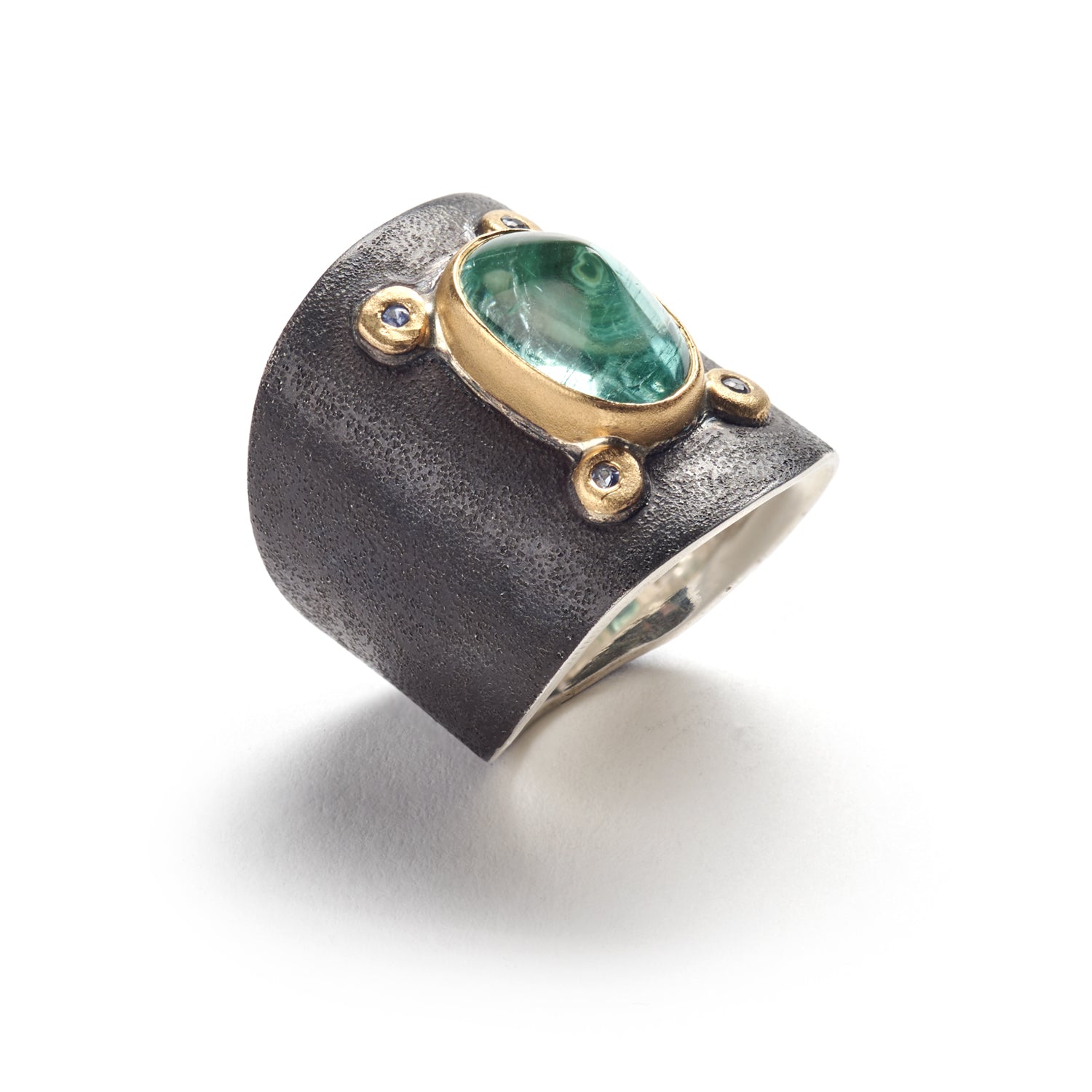 Sugarloaf Cut Blue-Green Tourmaline Ring