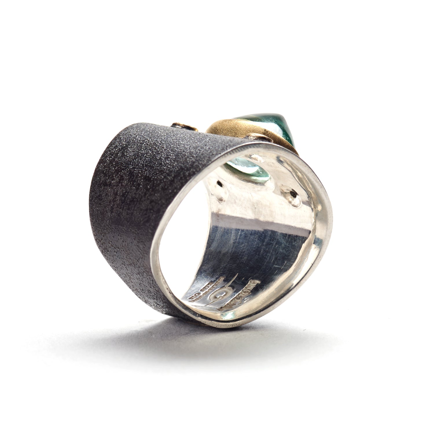 Sugarloaf Cut Blue-Green Tourmaline Ring