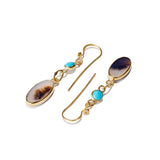 Dendritic Agate & Blue Gem Turquoise Gold Earrings