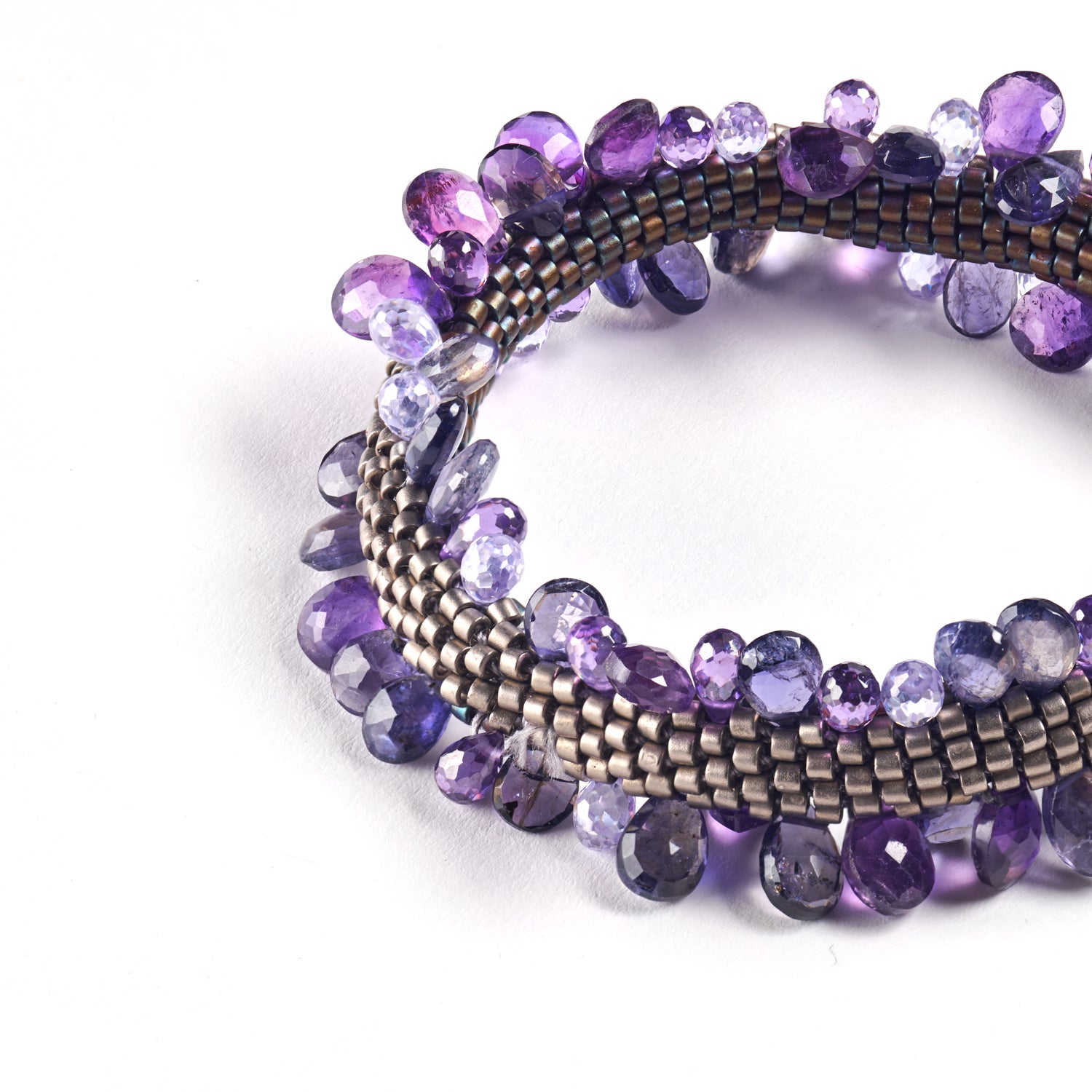 Double Weave Amethyst Ruffle Bracelet