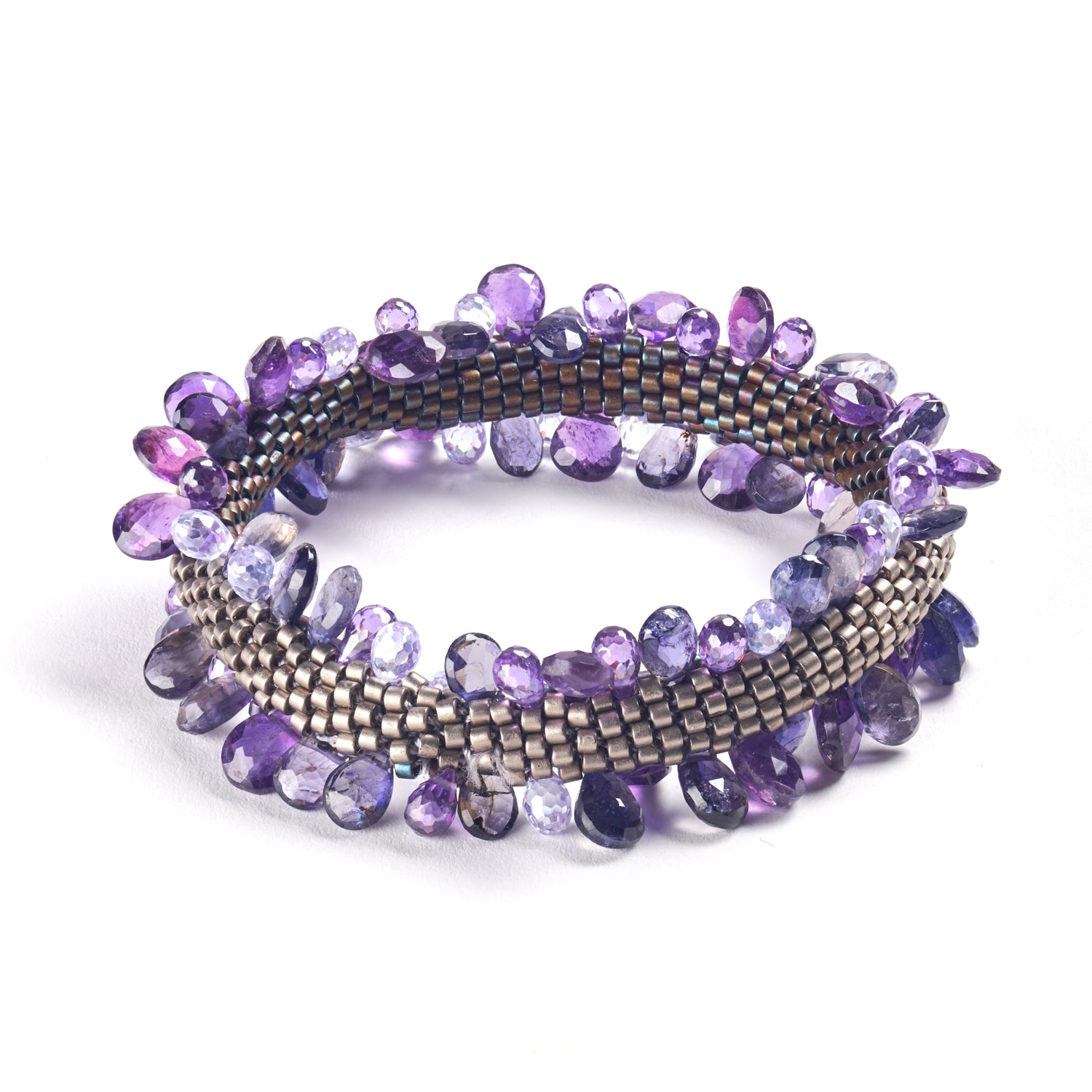 Double Weave Amethyst Ruffle Bracelet