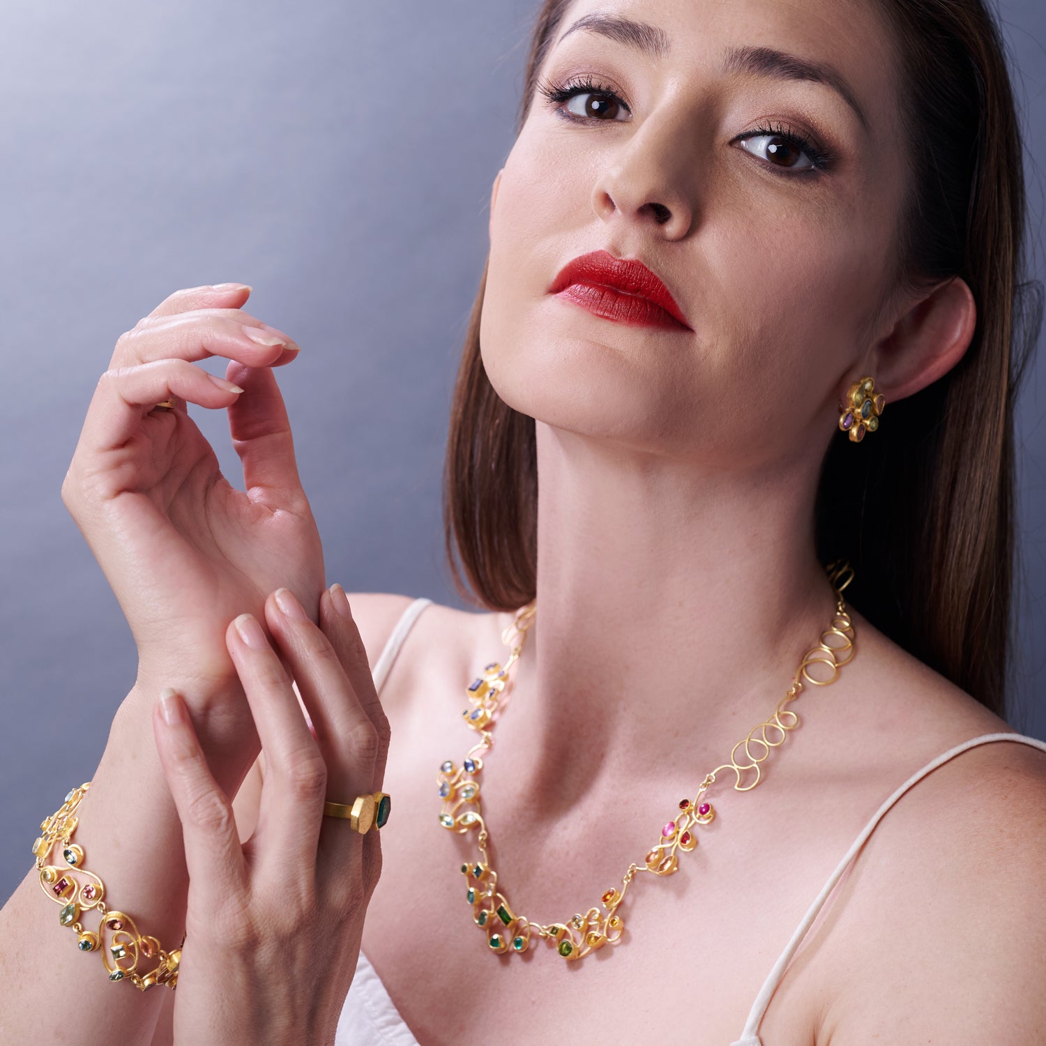 Pink Tourmaline & Aquamarine Swirl Bracelet