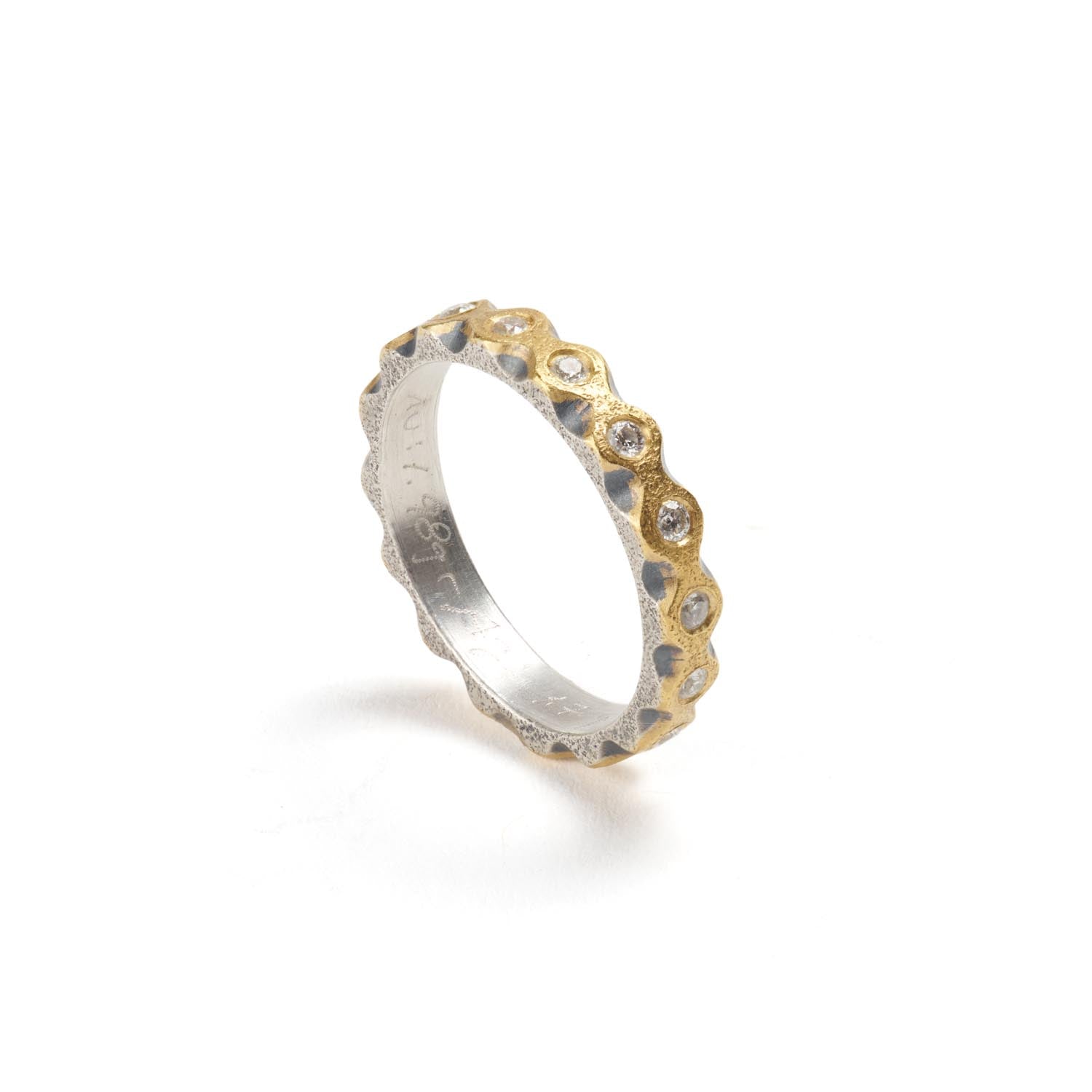 Sterling & Gold Ring with Sixteen Diamonds