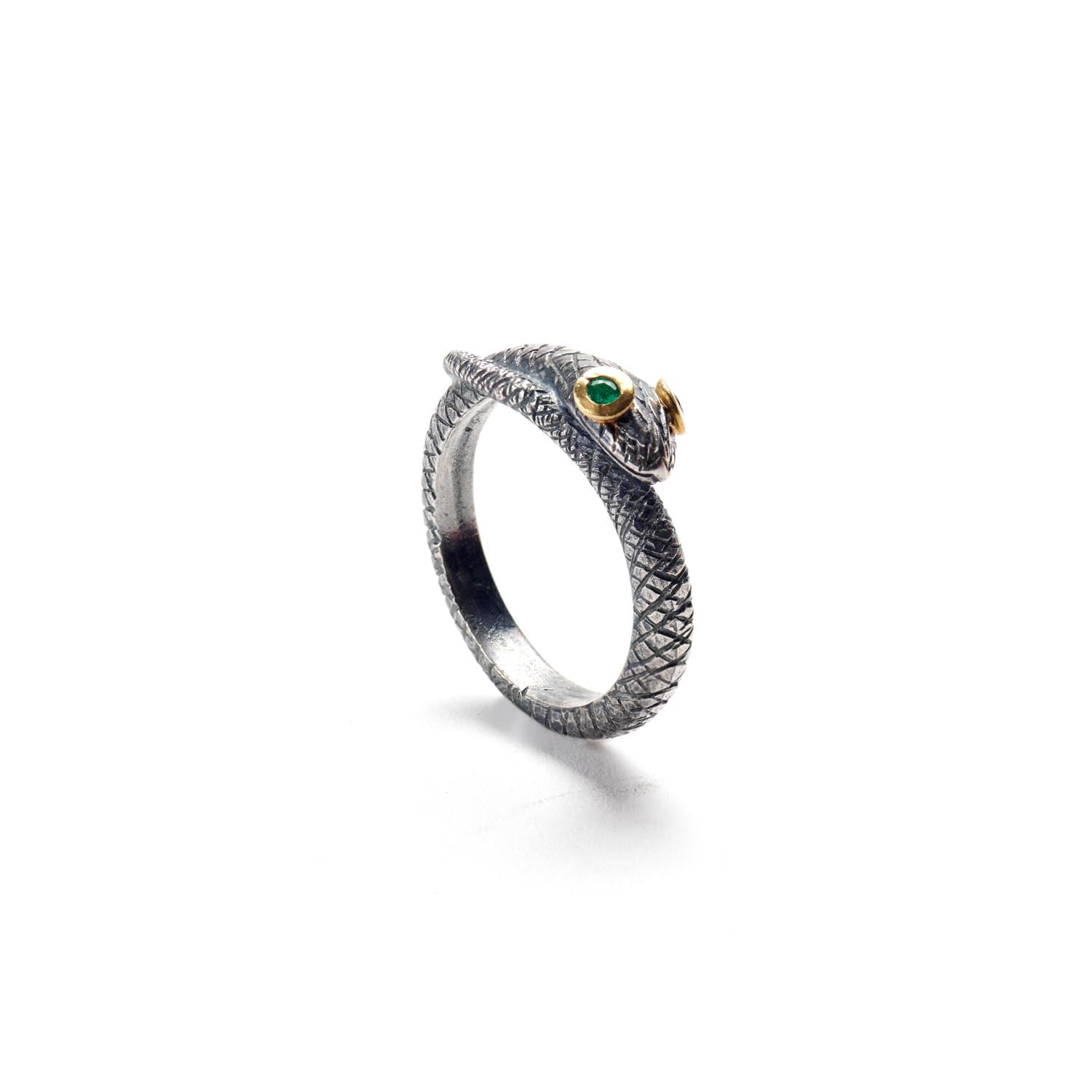 Snake Ring with Emerald Eyes