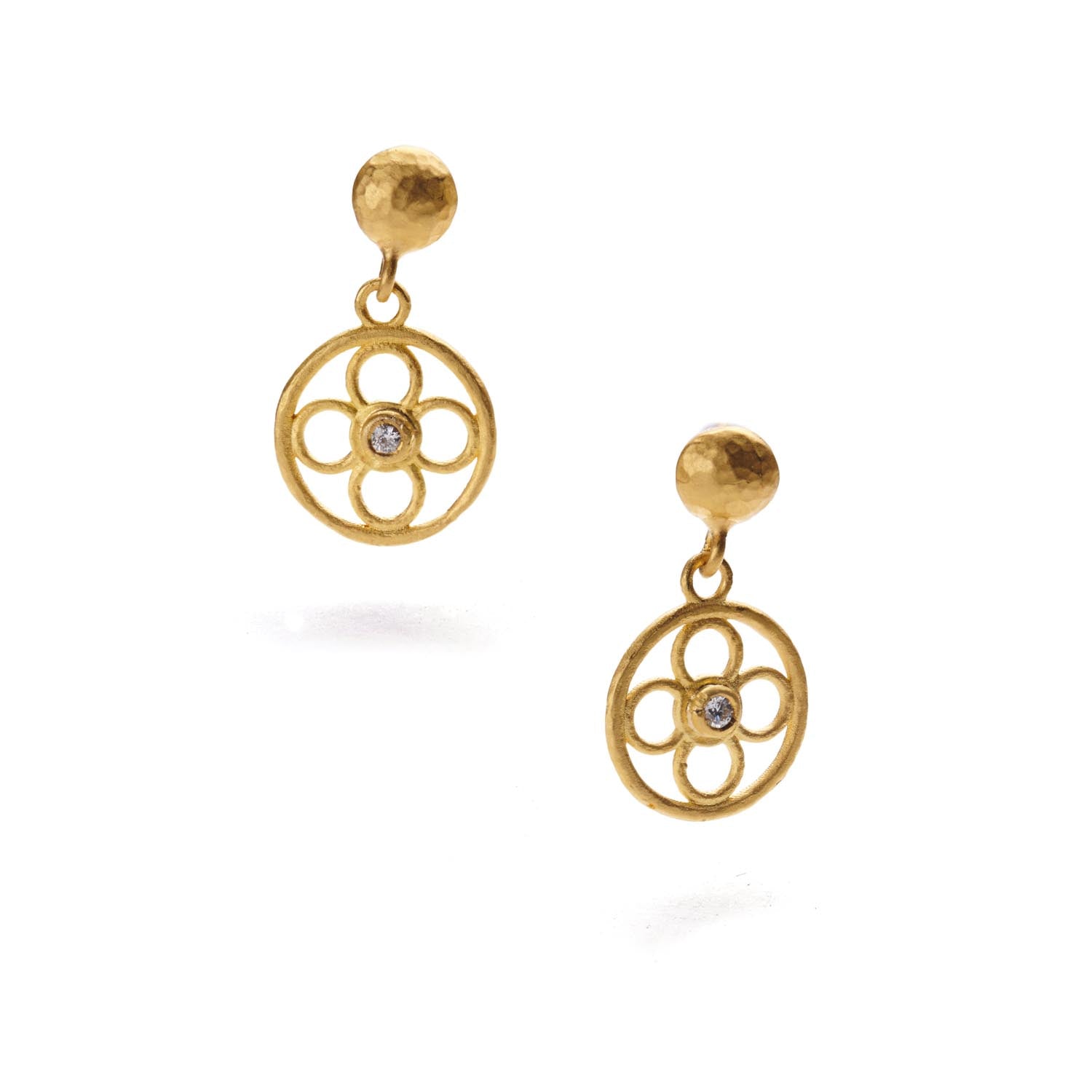 Gold Flower & Diamond Earrings