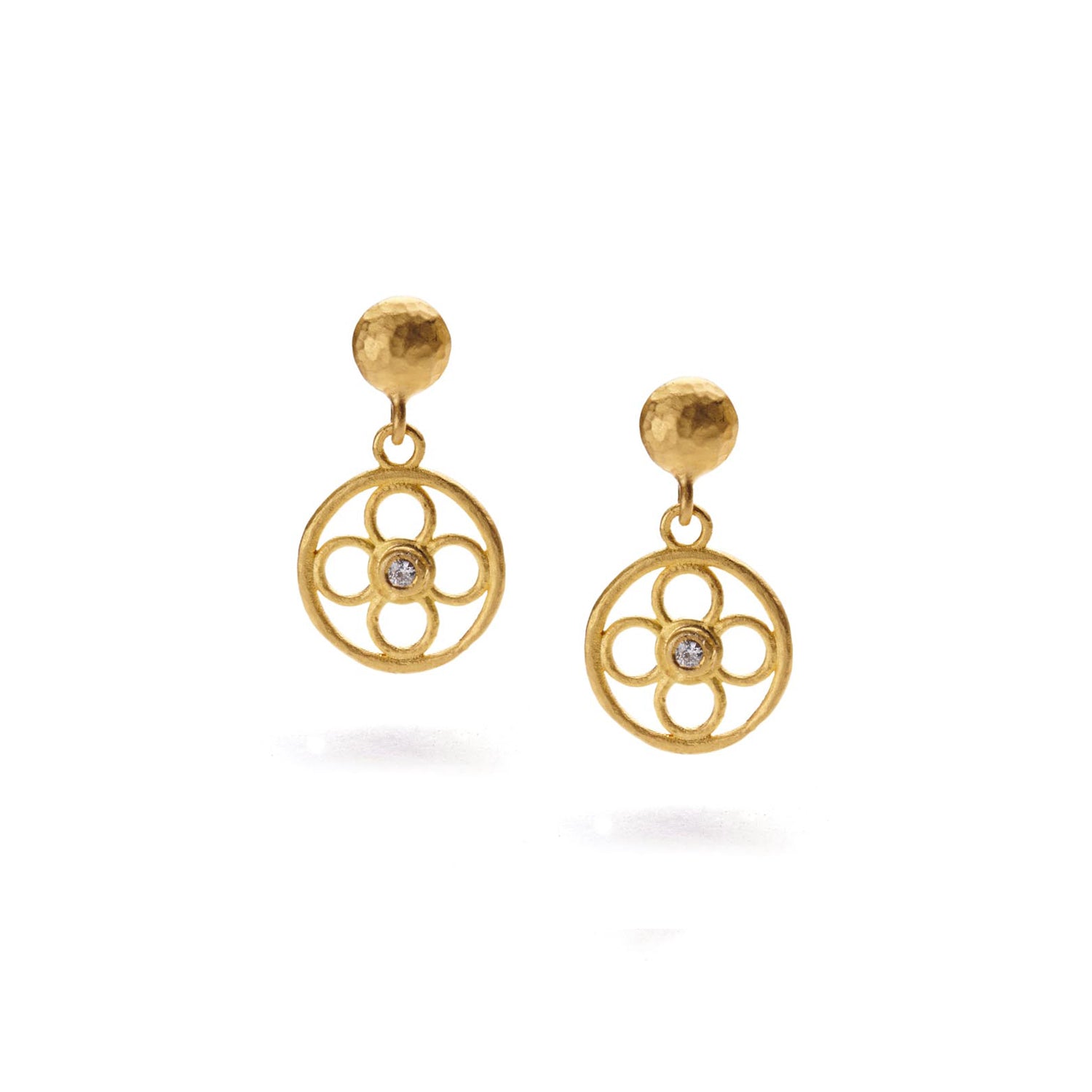 Gold Flower & Diamond Earrings