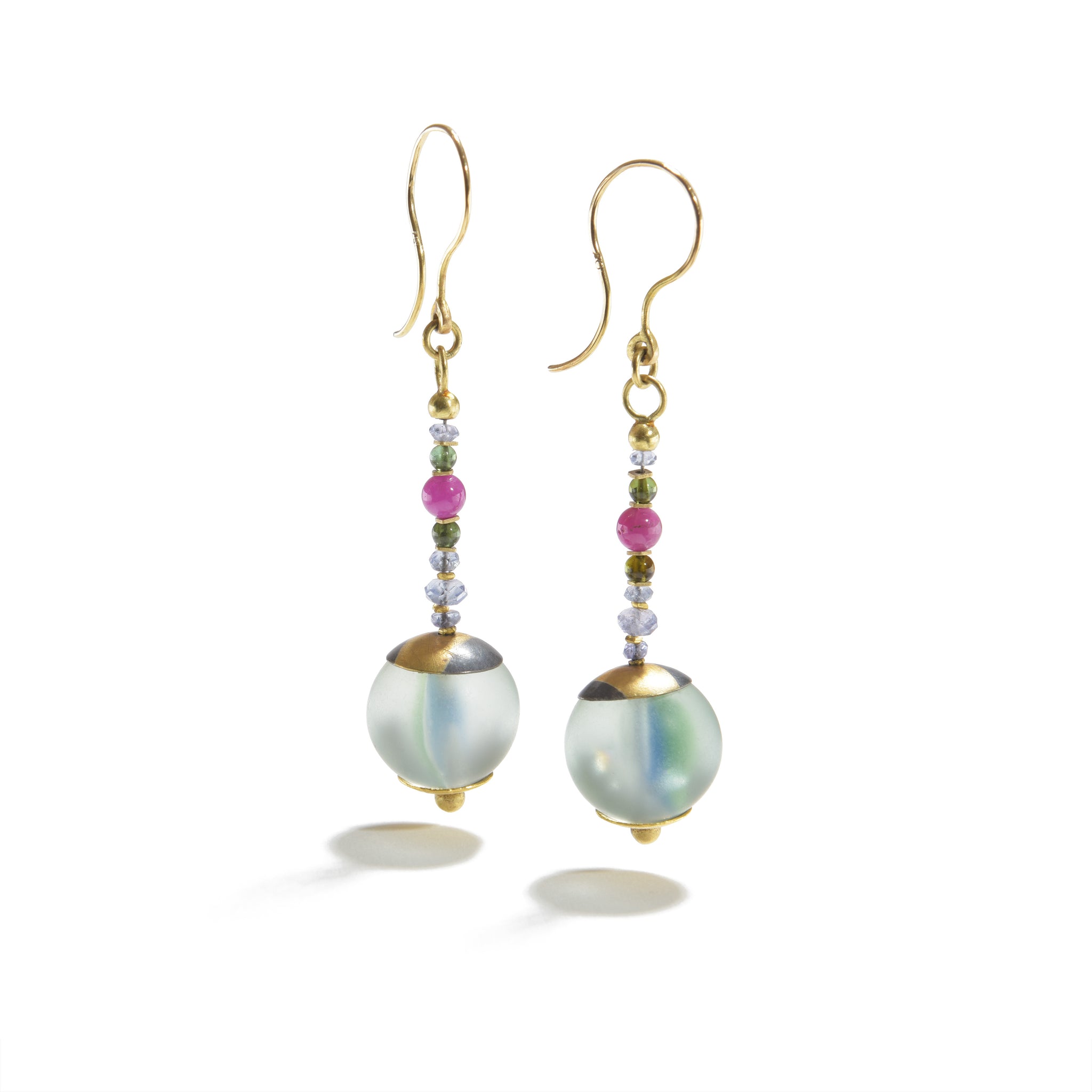 Frosted Marbles Earrings with Tanzanite