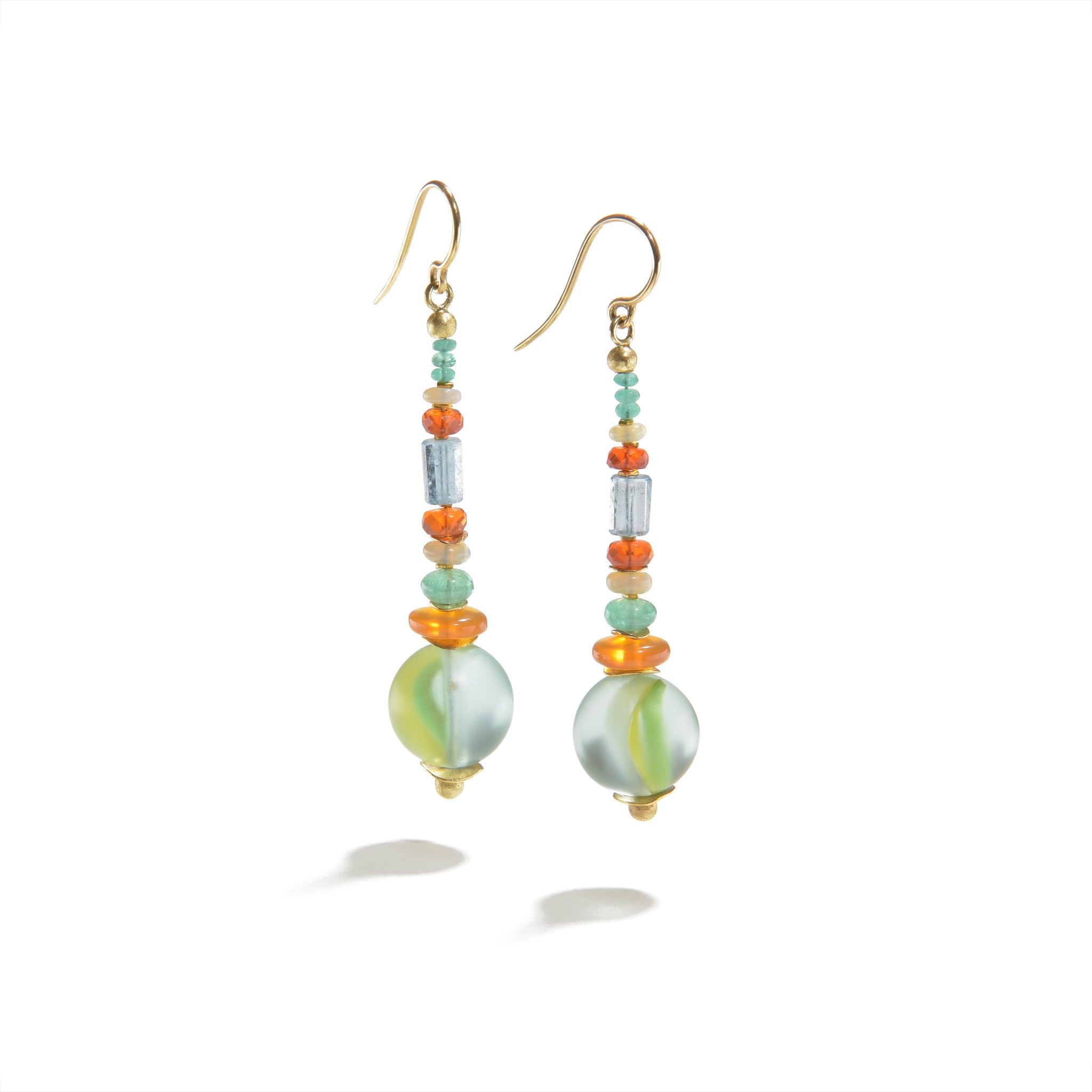 Fire Opal Earrings with Emeralds